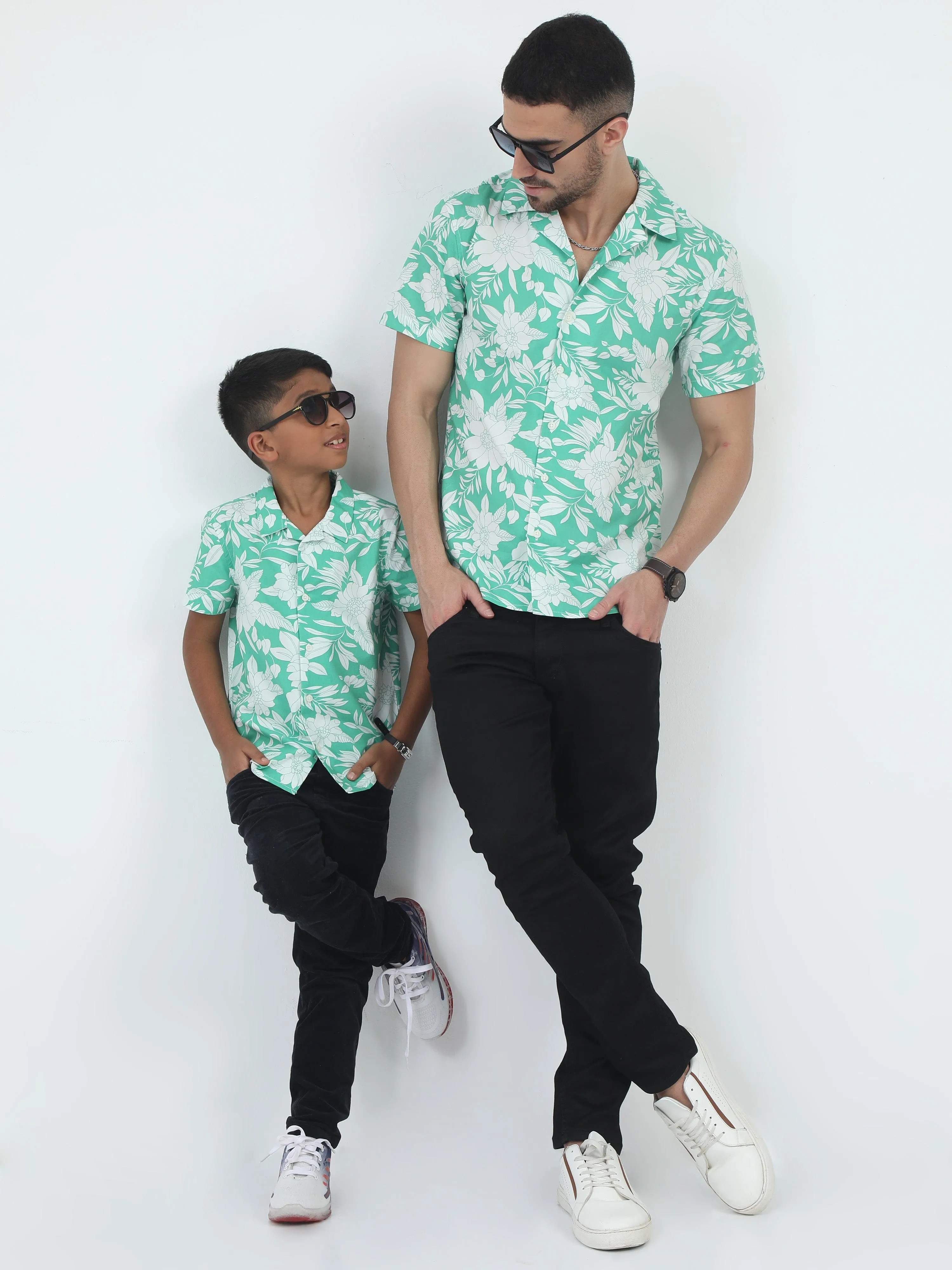 Dad & Son Botanical Printed Shirt Mint Green