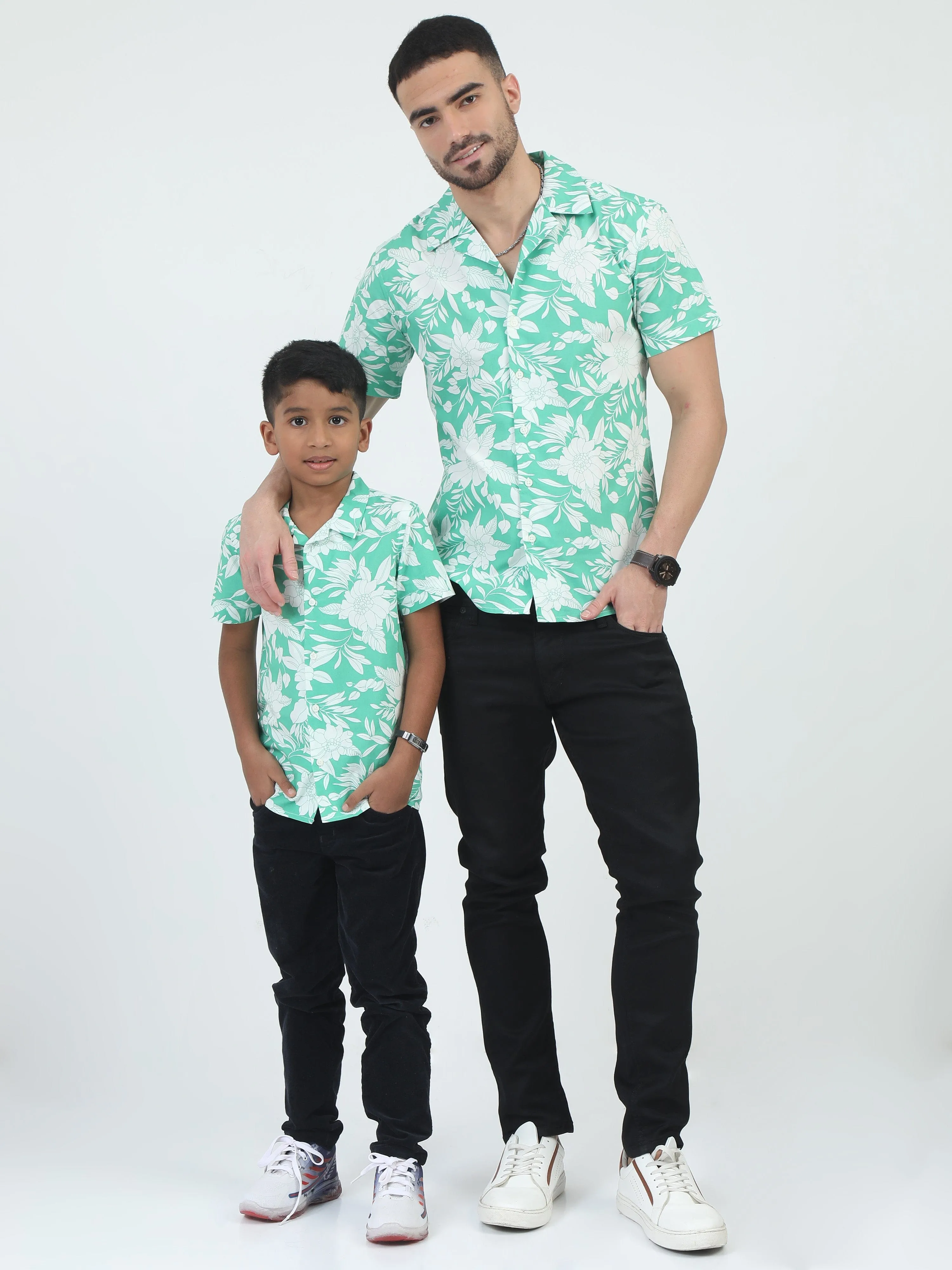 Dad & Son Botanical Printed Shirt Mint Green