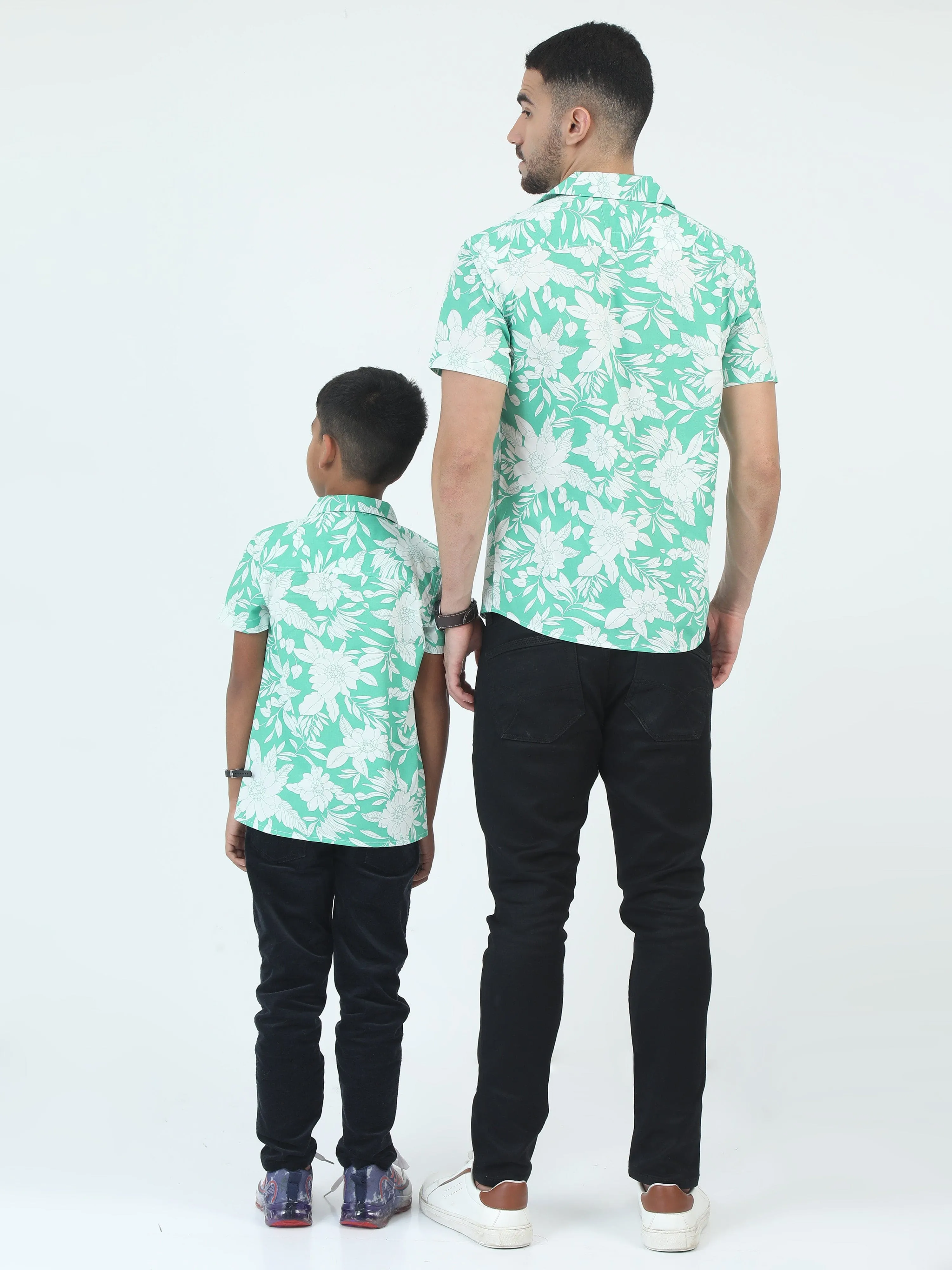 Dad & Son Botanical Printed Shirt Mint Green