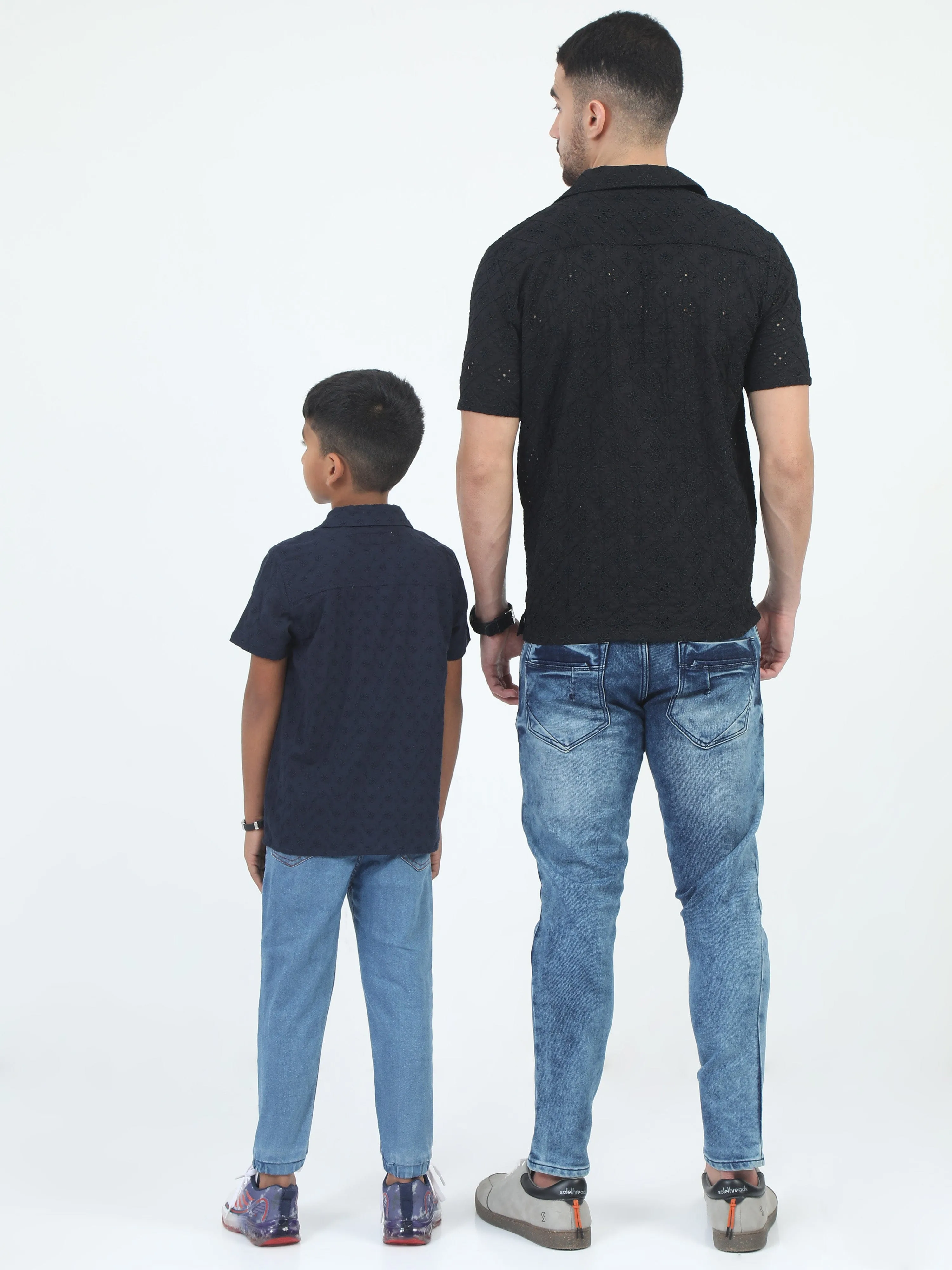 Dad & Son Embroidery Shirt Dark Navy