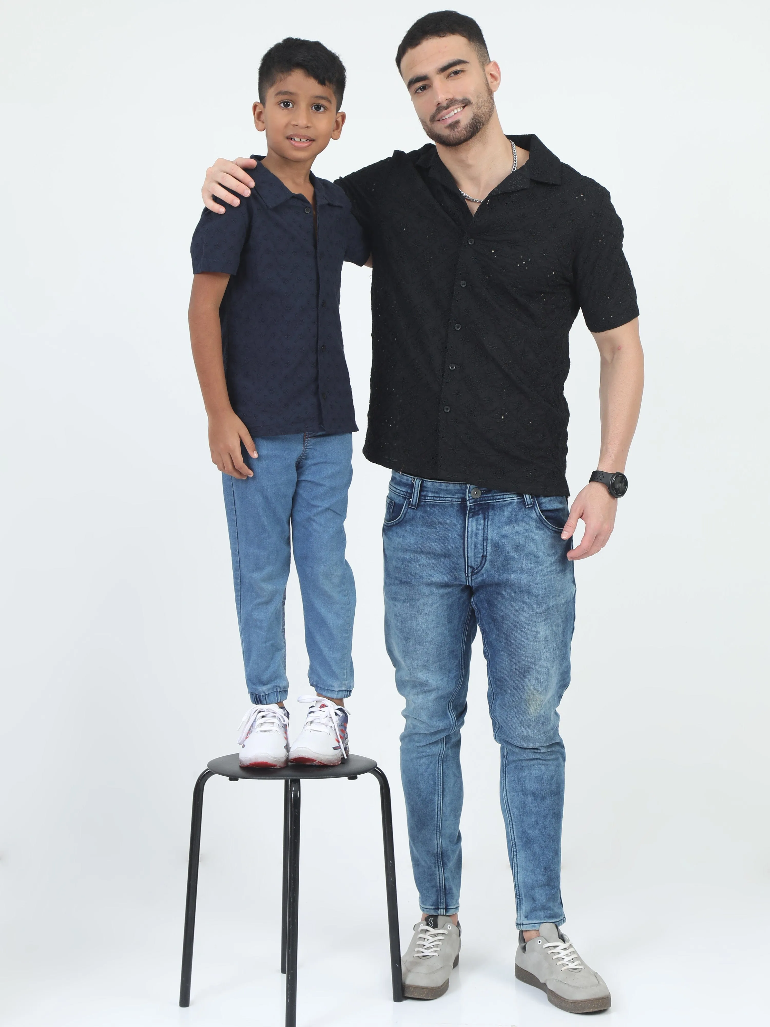 Dad & Son Embroidery Shirt Dark Navy