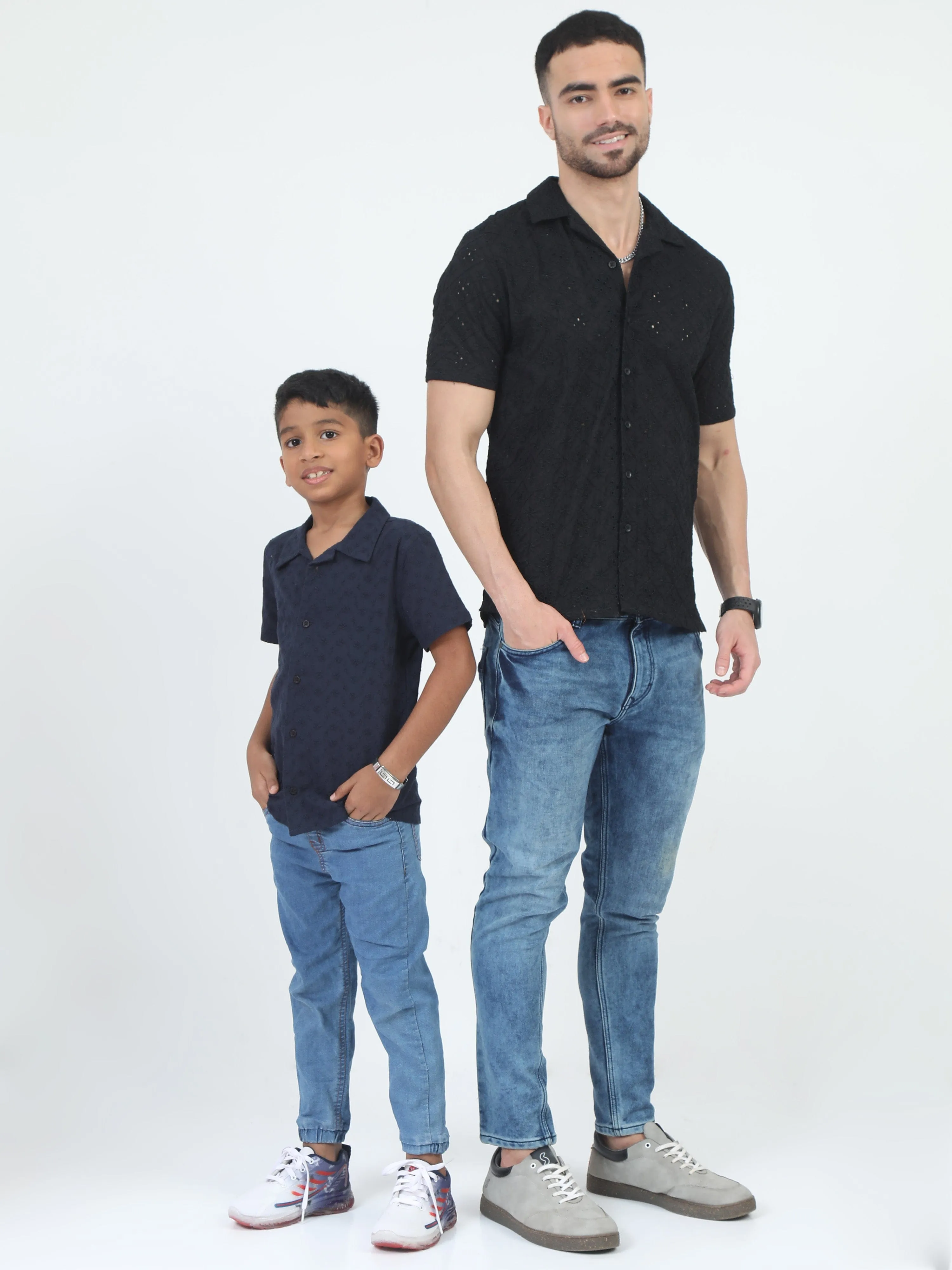 Dad & Son Embroidery Shirt Dark Navy