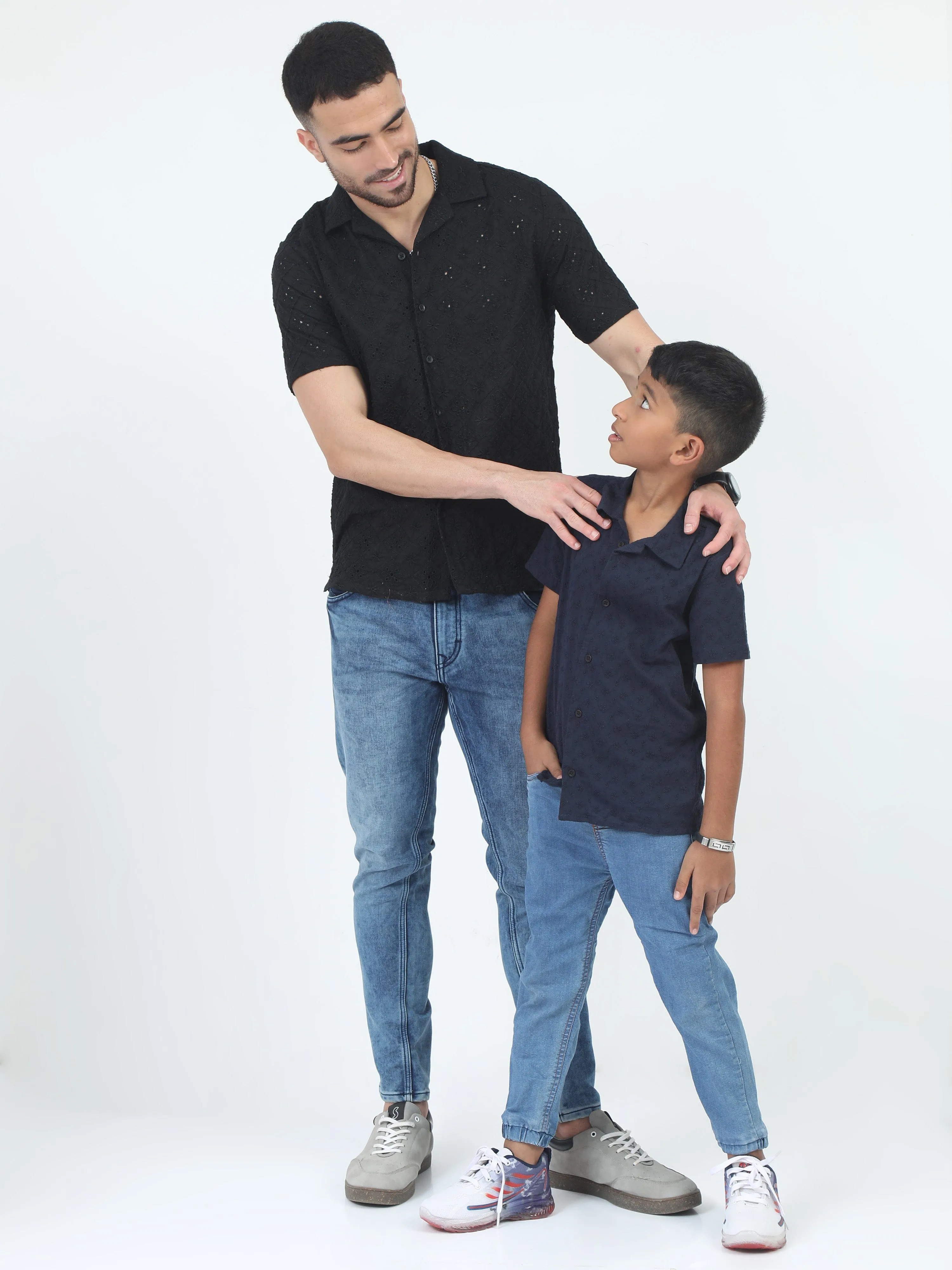 Dad & Son Embroidery Shirt Dark Navy