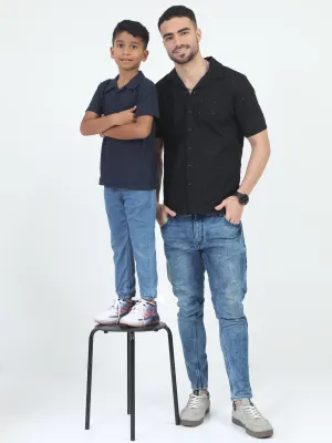 Dad & Son Embroidery Shirt Dark Navy