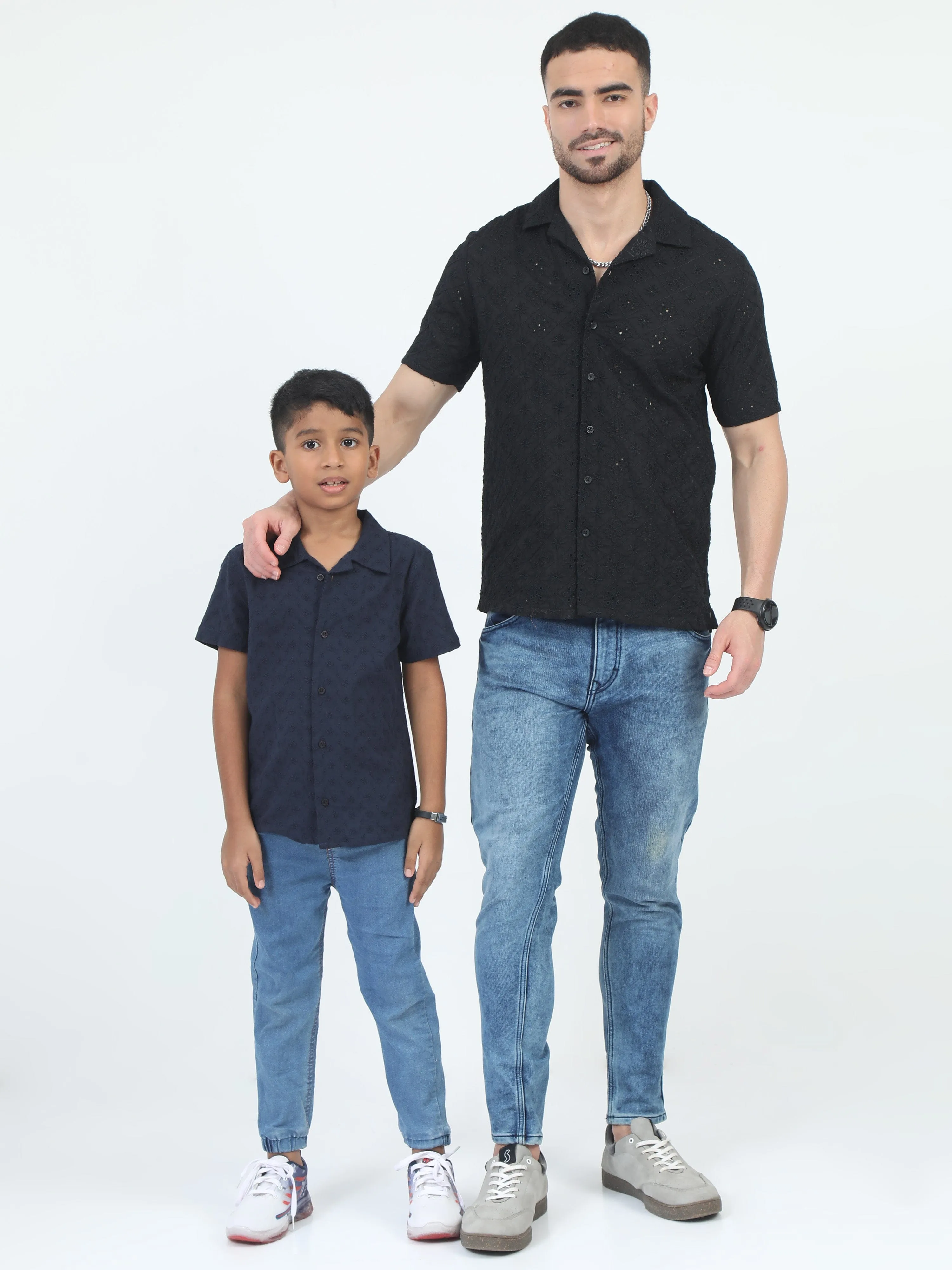 Dad & Son Embroidery Shirt Dark Navy