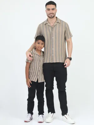Dad & Son Striped Twinning Shirt Vintage Khaki