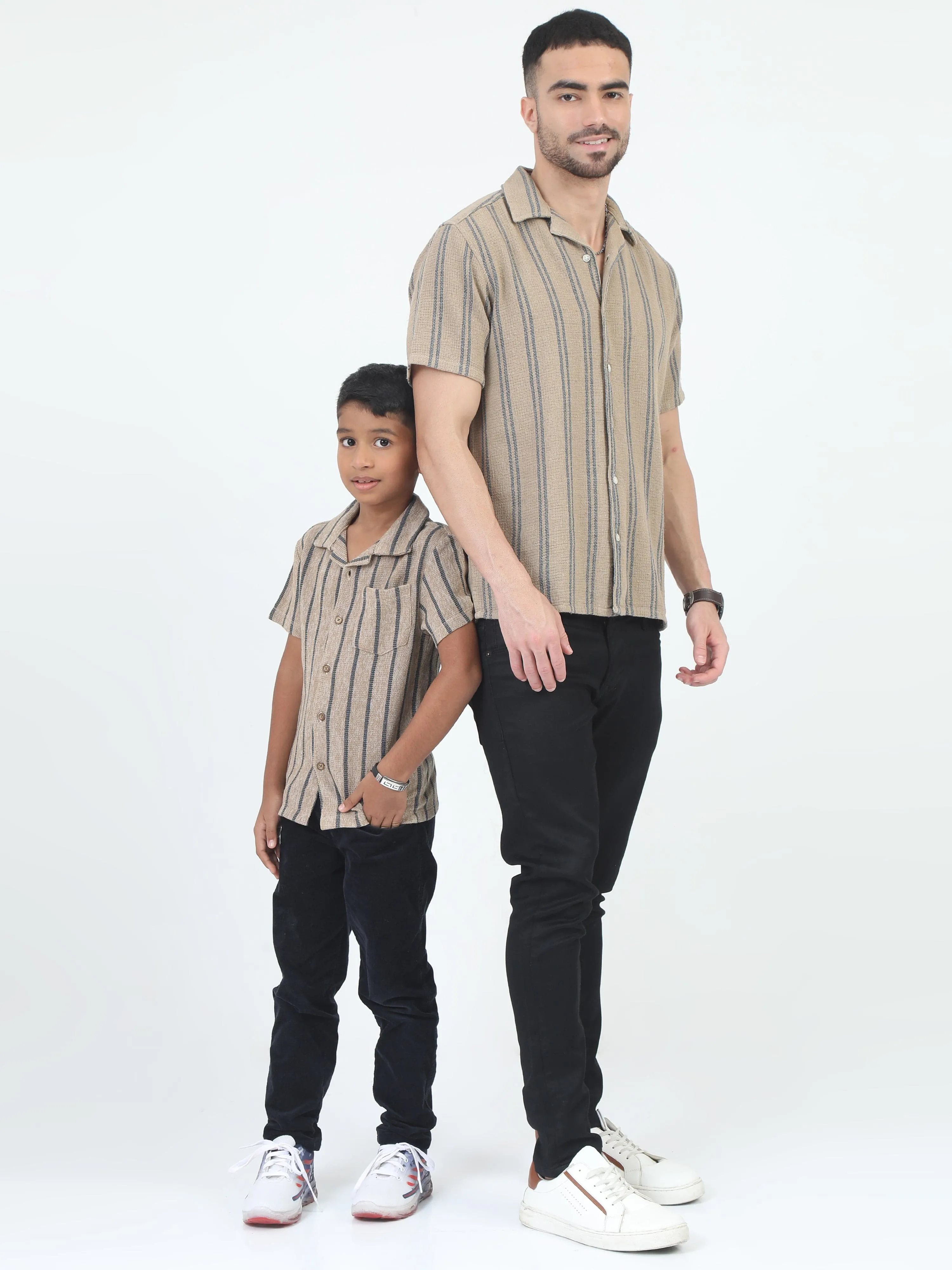 Dad & Son Striped Twinning Shirt Vintage Khaki
