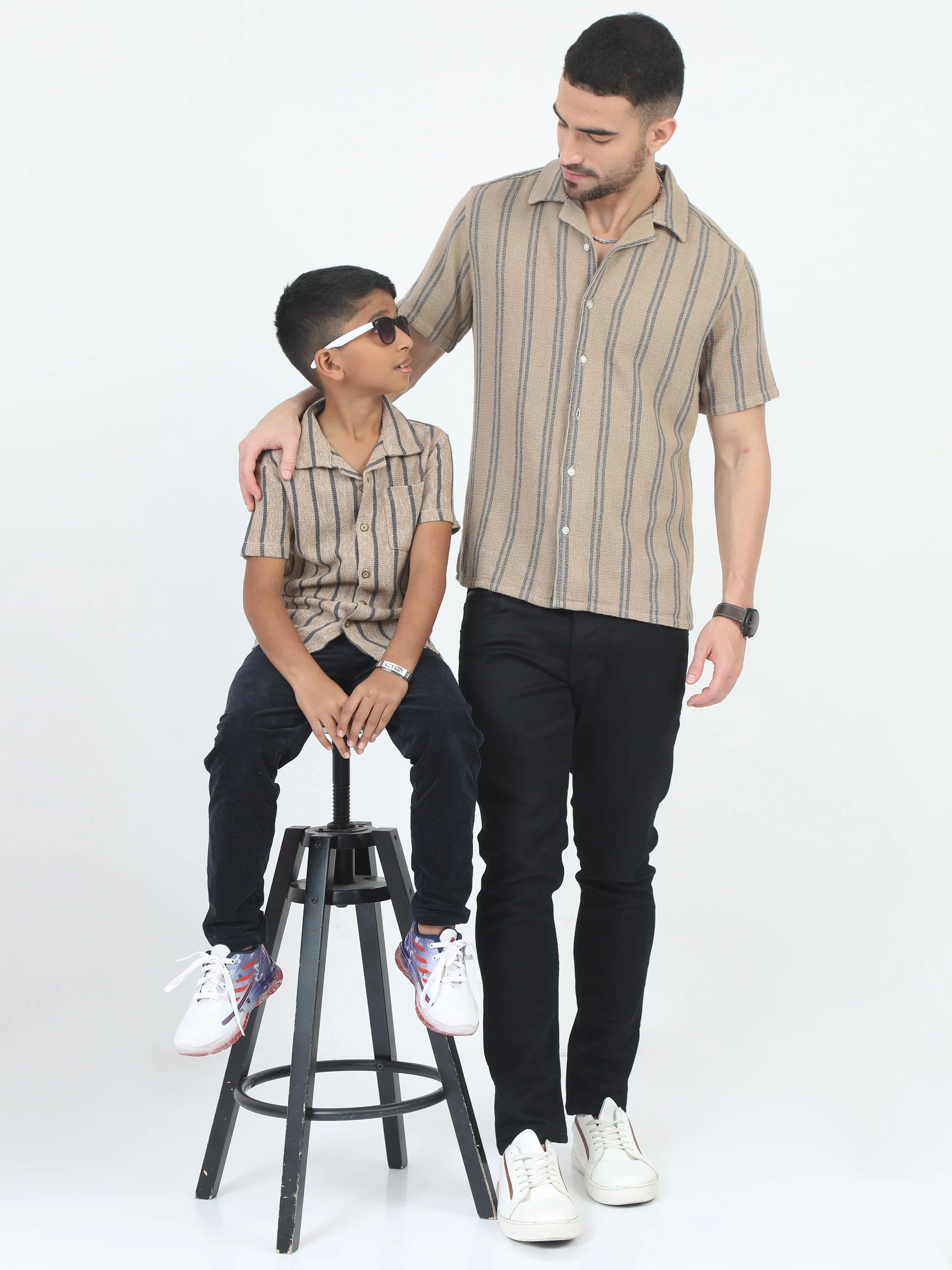 Dad & Son Striped Twinning Shirt Vintage Khaki