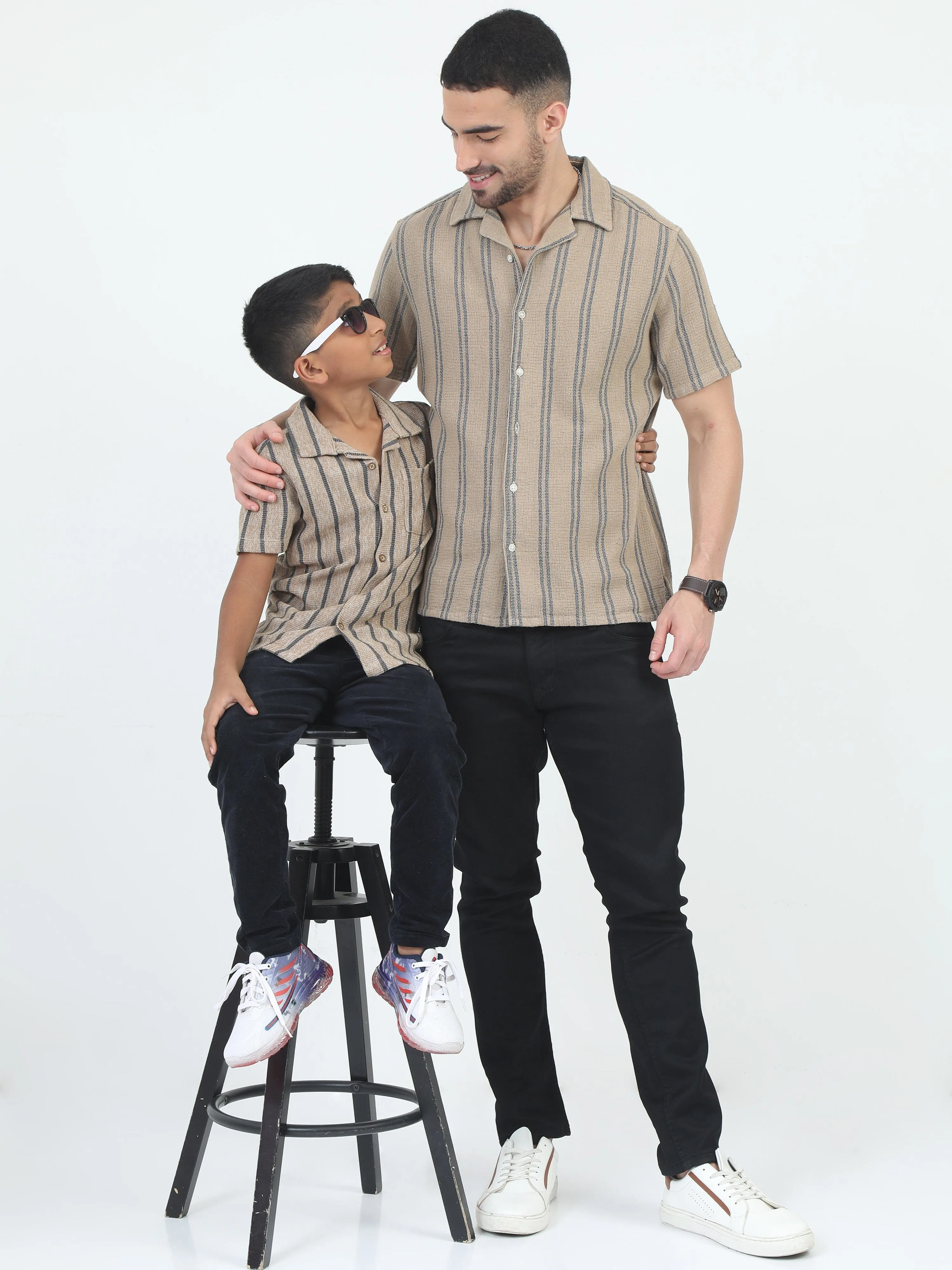 Dad & Son Striped Twinning Shirt Vintage Khaki