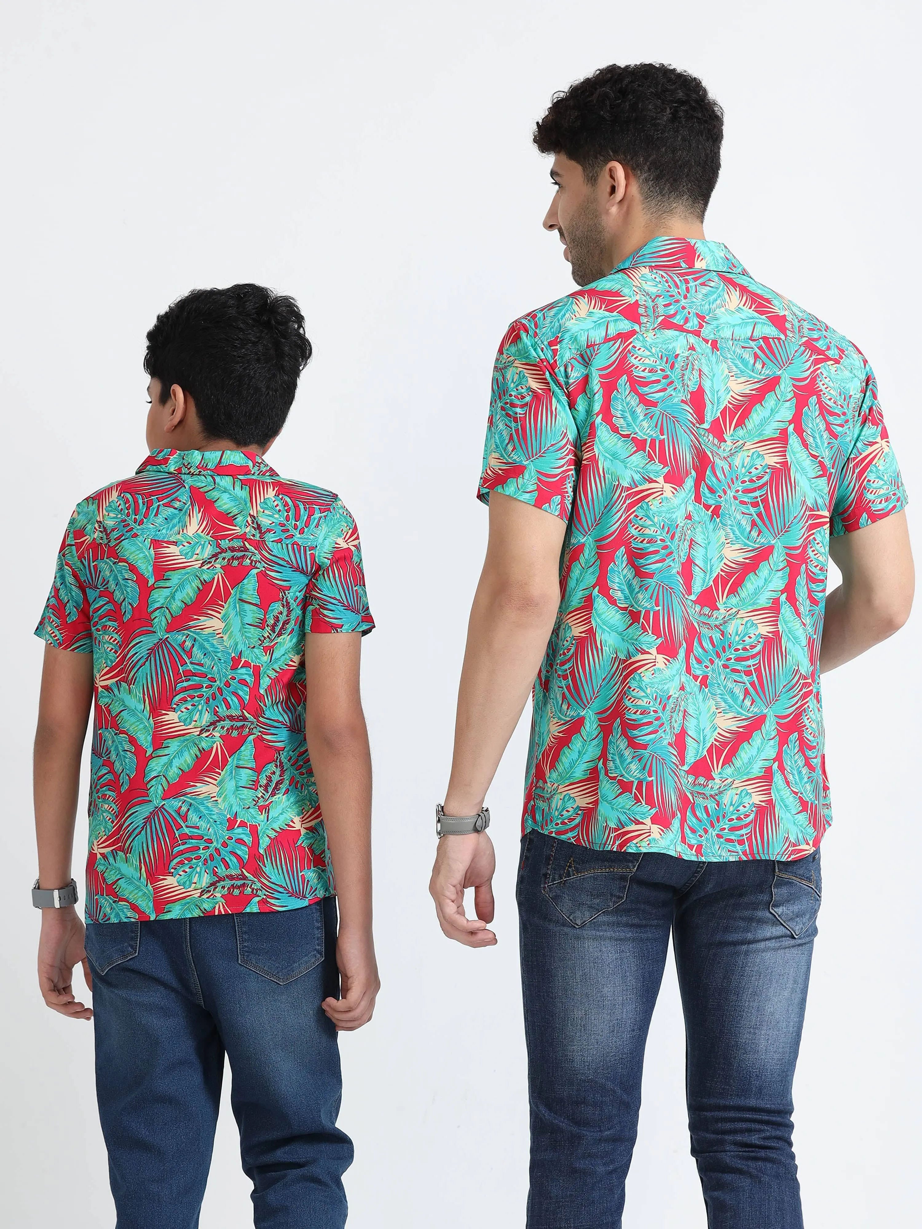 Dad & Son Tropical Printed Twinning Shirt Red