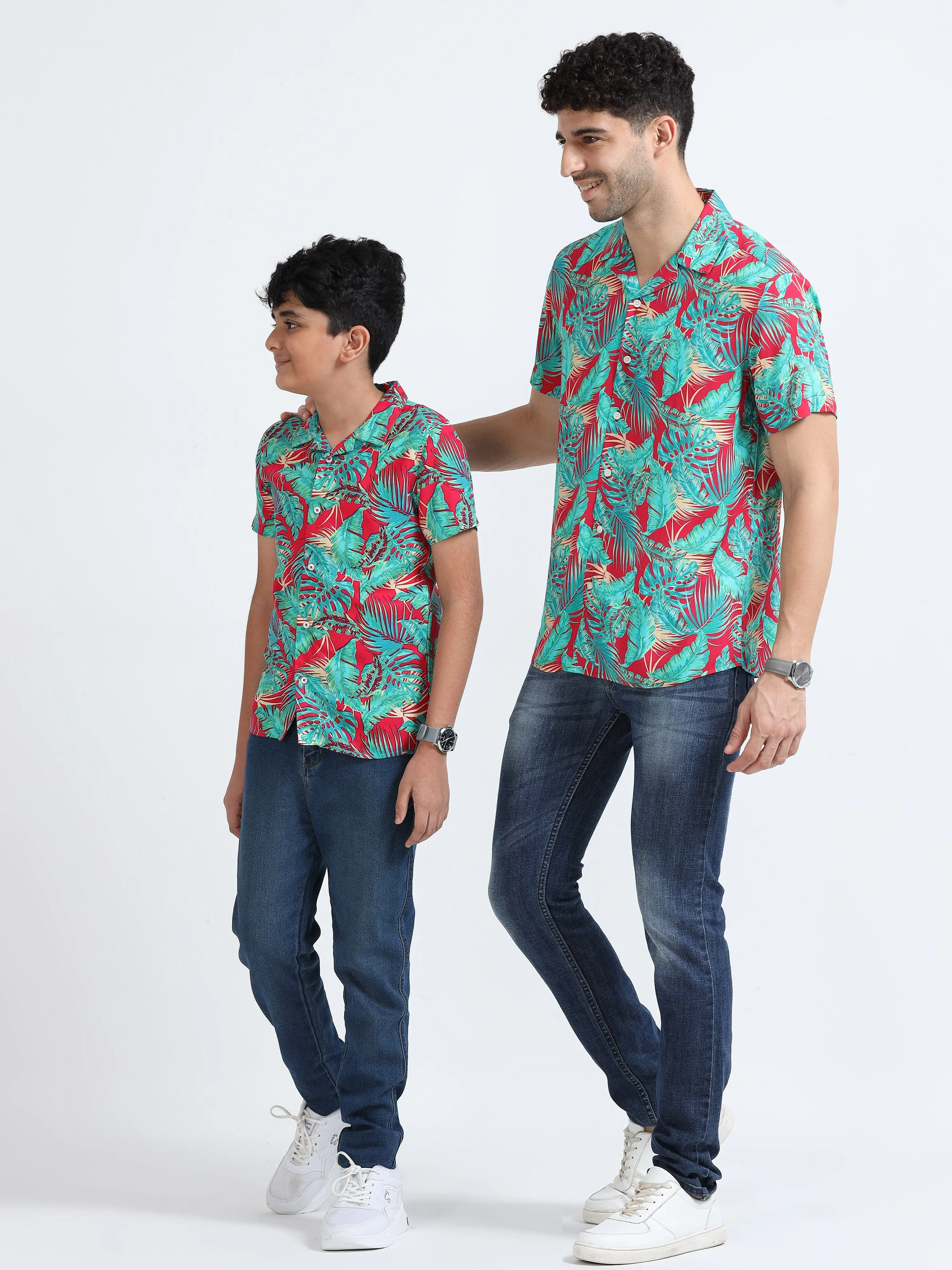 Dad & Son Tropical Printed Twinning Shirt Red