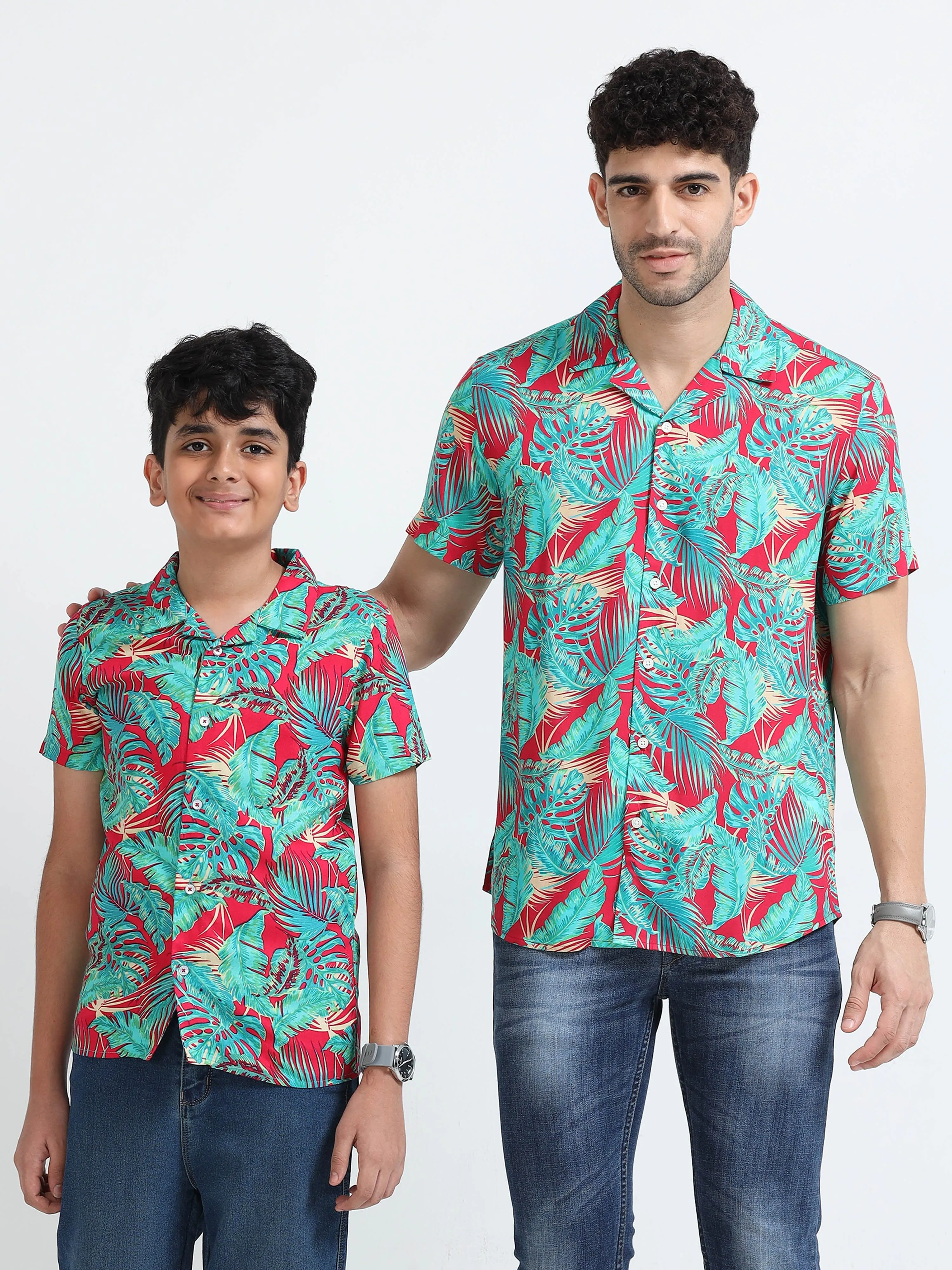 Dad & Son Tropical Printed Twinning Shirt Red