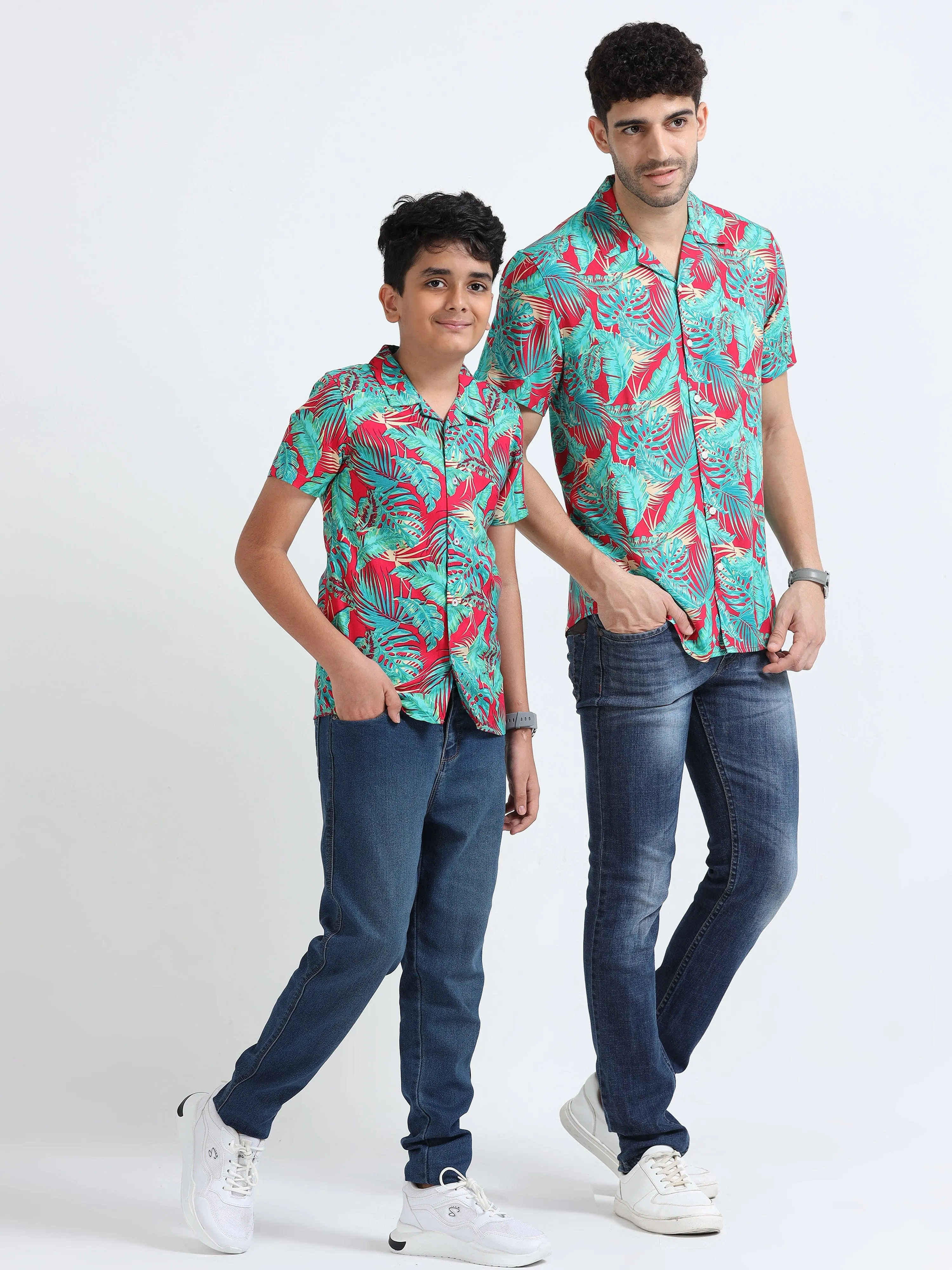 Dad & Son Tropical Printed Twinning Shirt Red