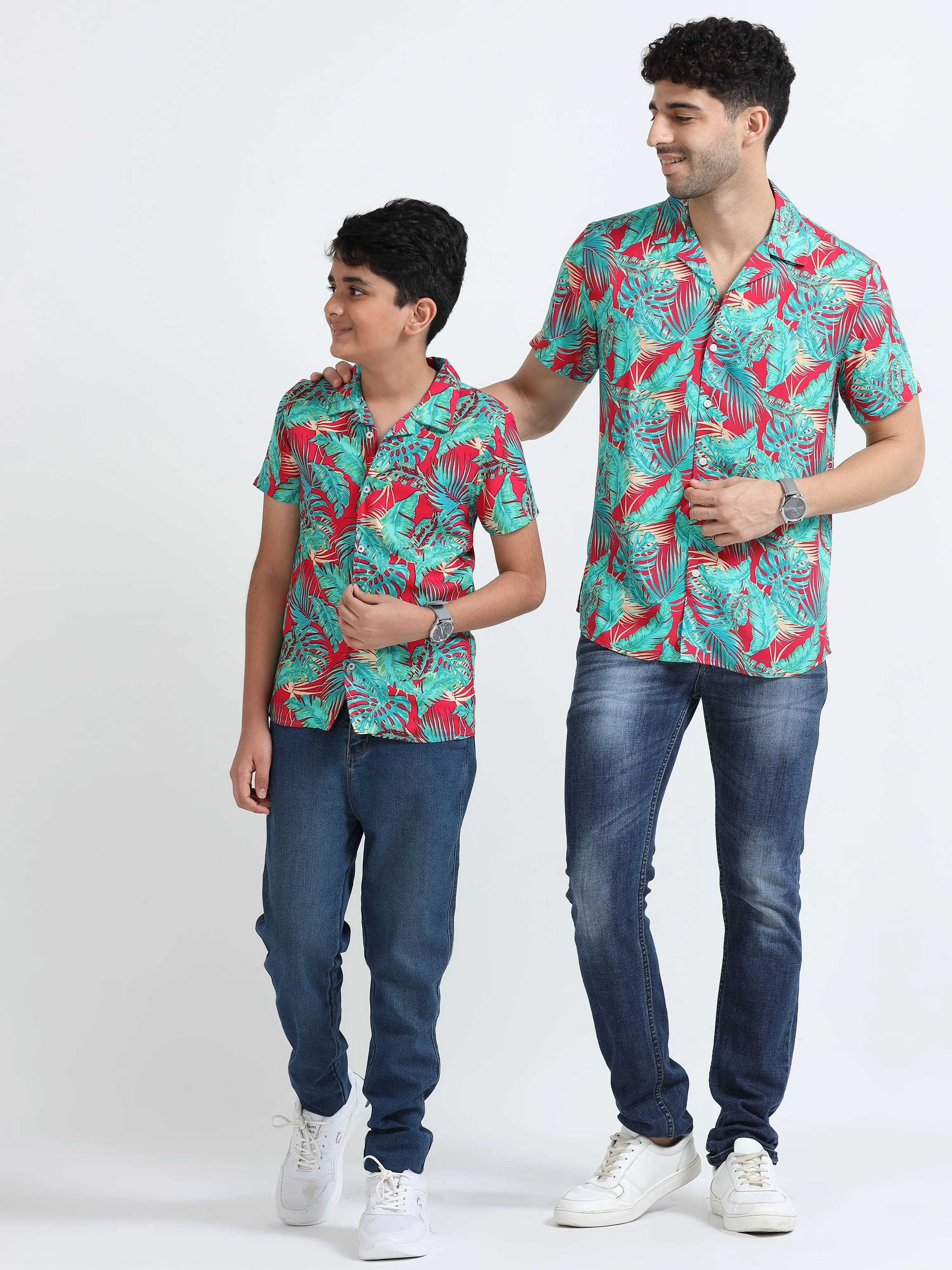 Dad & Son Tropical Printed Twinning Shirt Red