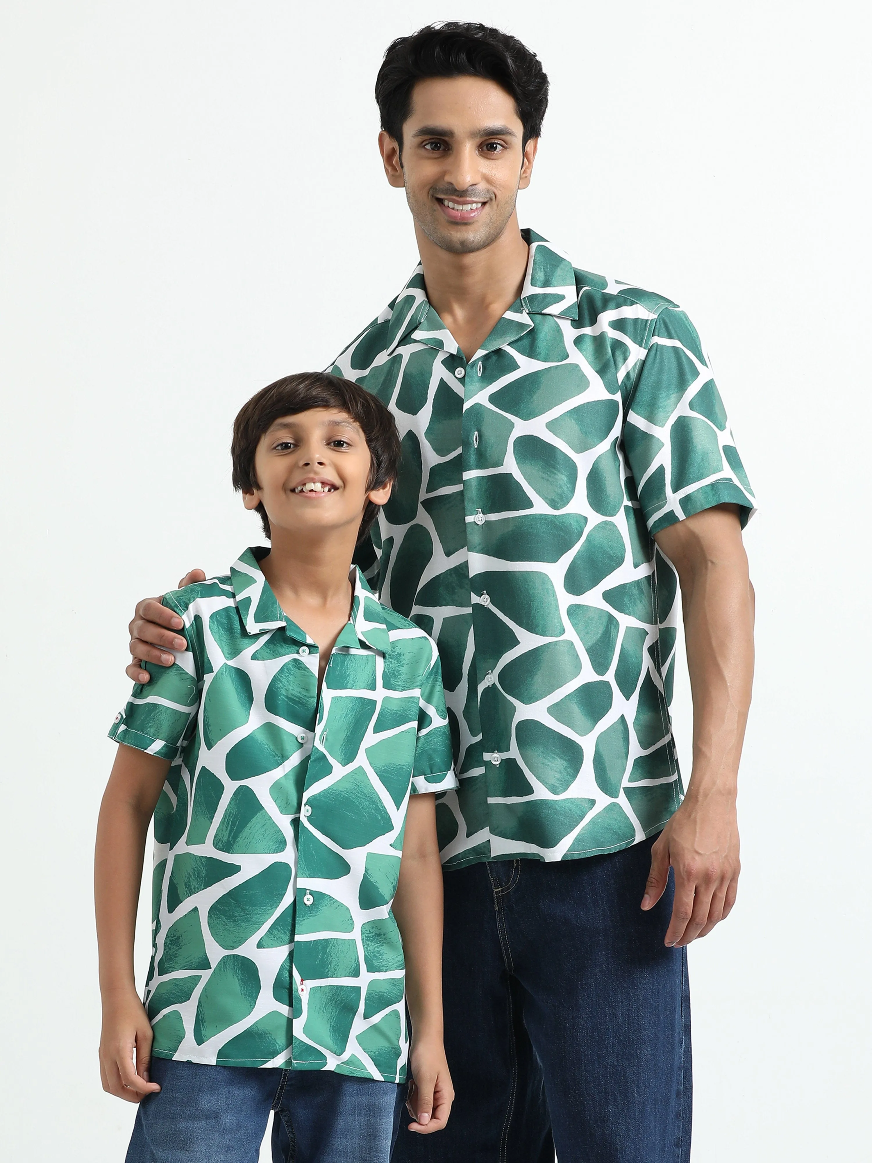 Dad & Son Zaraffah Printed Twinning Shirt Green