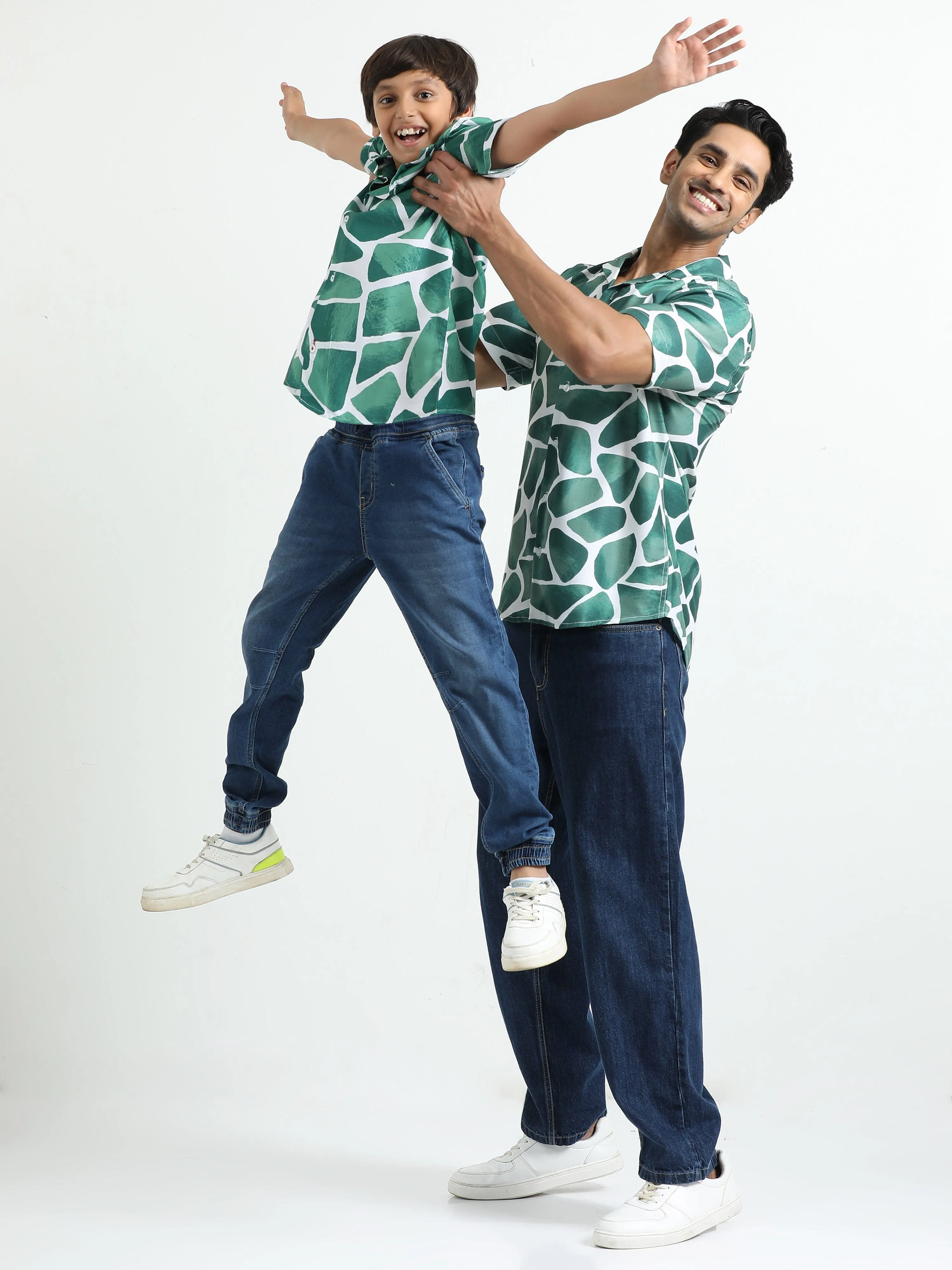 Dad & Son Zaraffah Printed Twinning Shirt Green