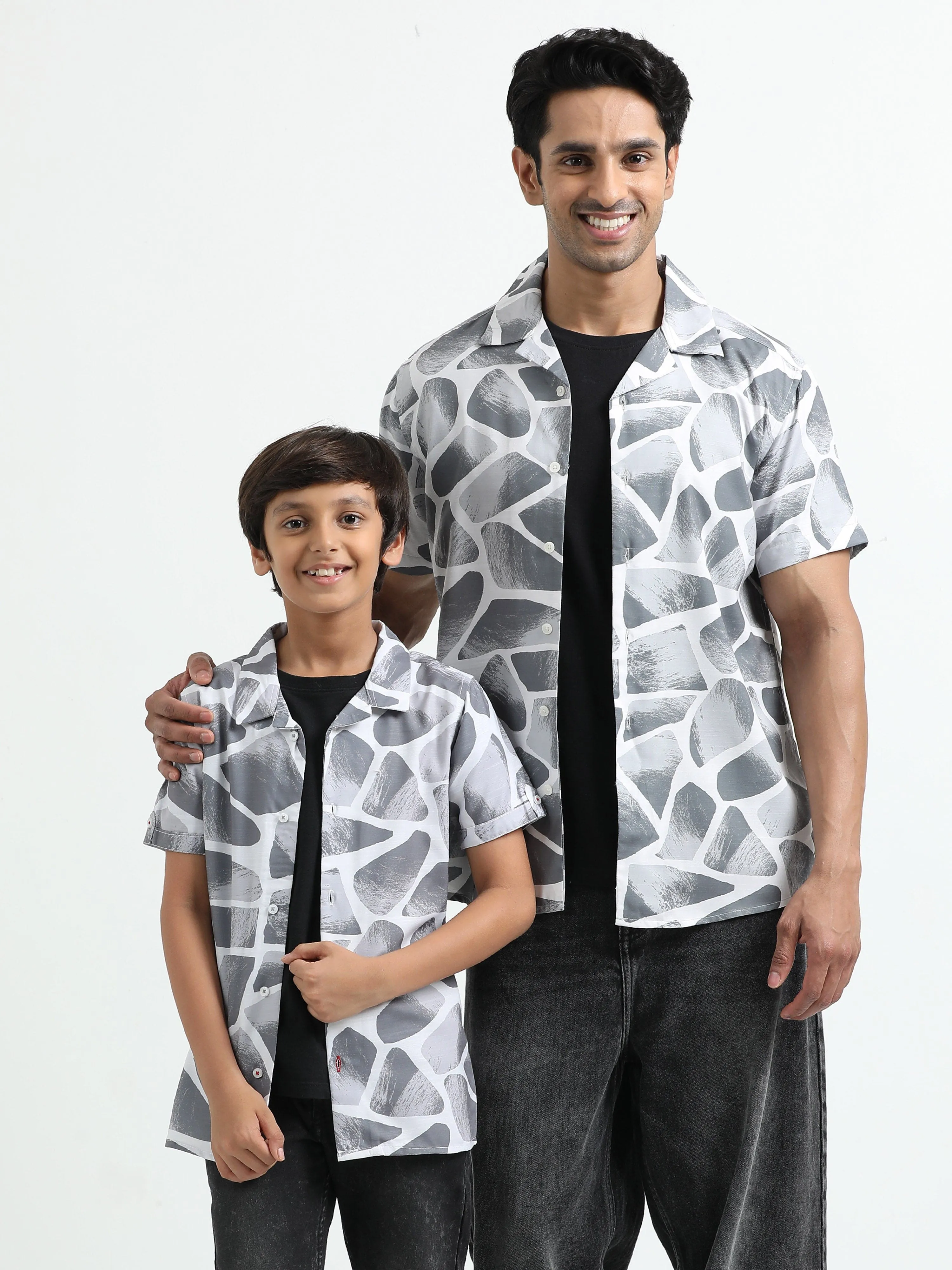 Dad & Son Zaraffah Printed Twinning Shirt Grey