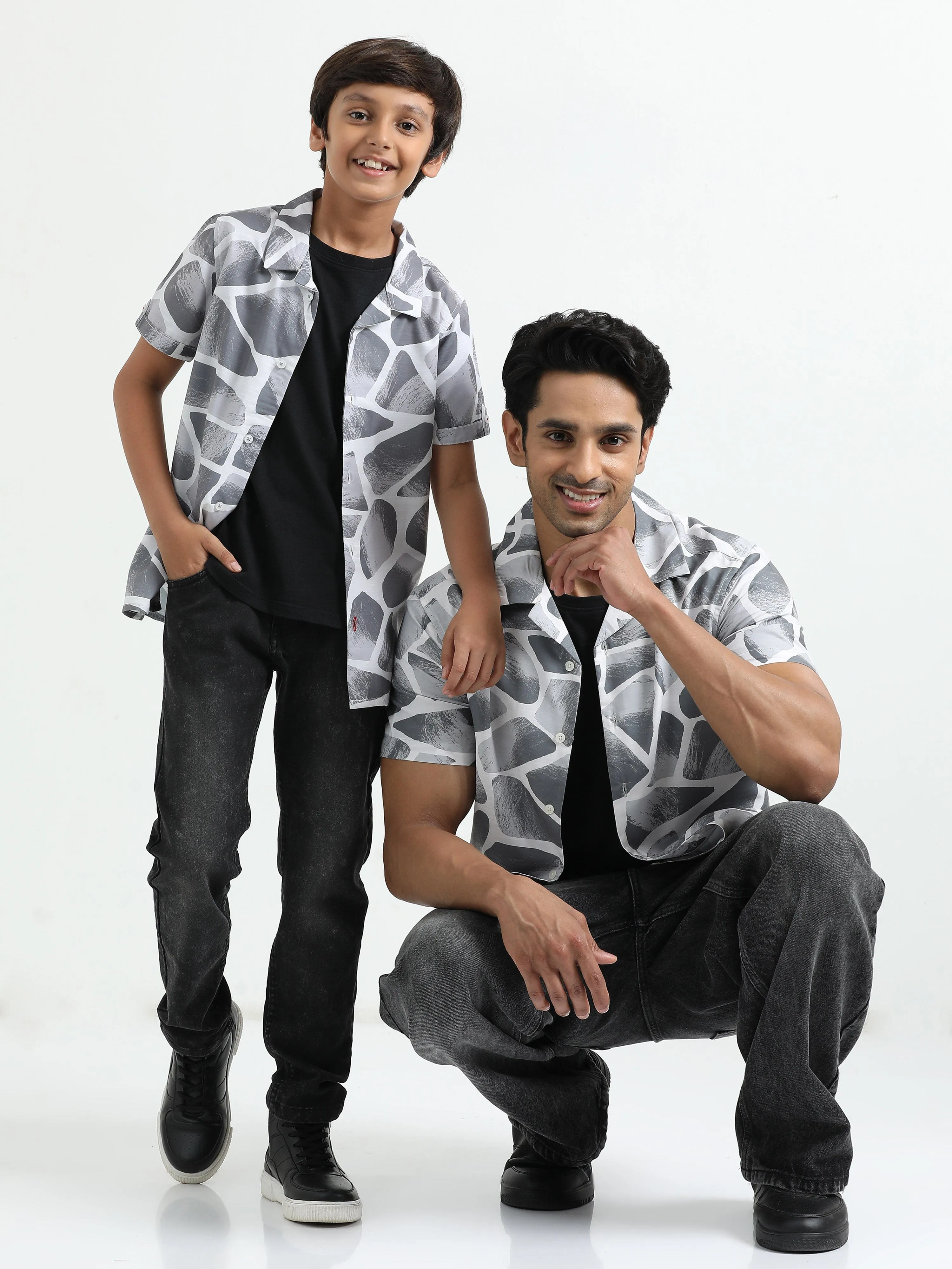 Dad & Son Zaraffah Printed Twinning Shirt Grey