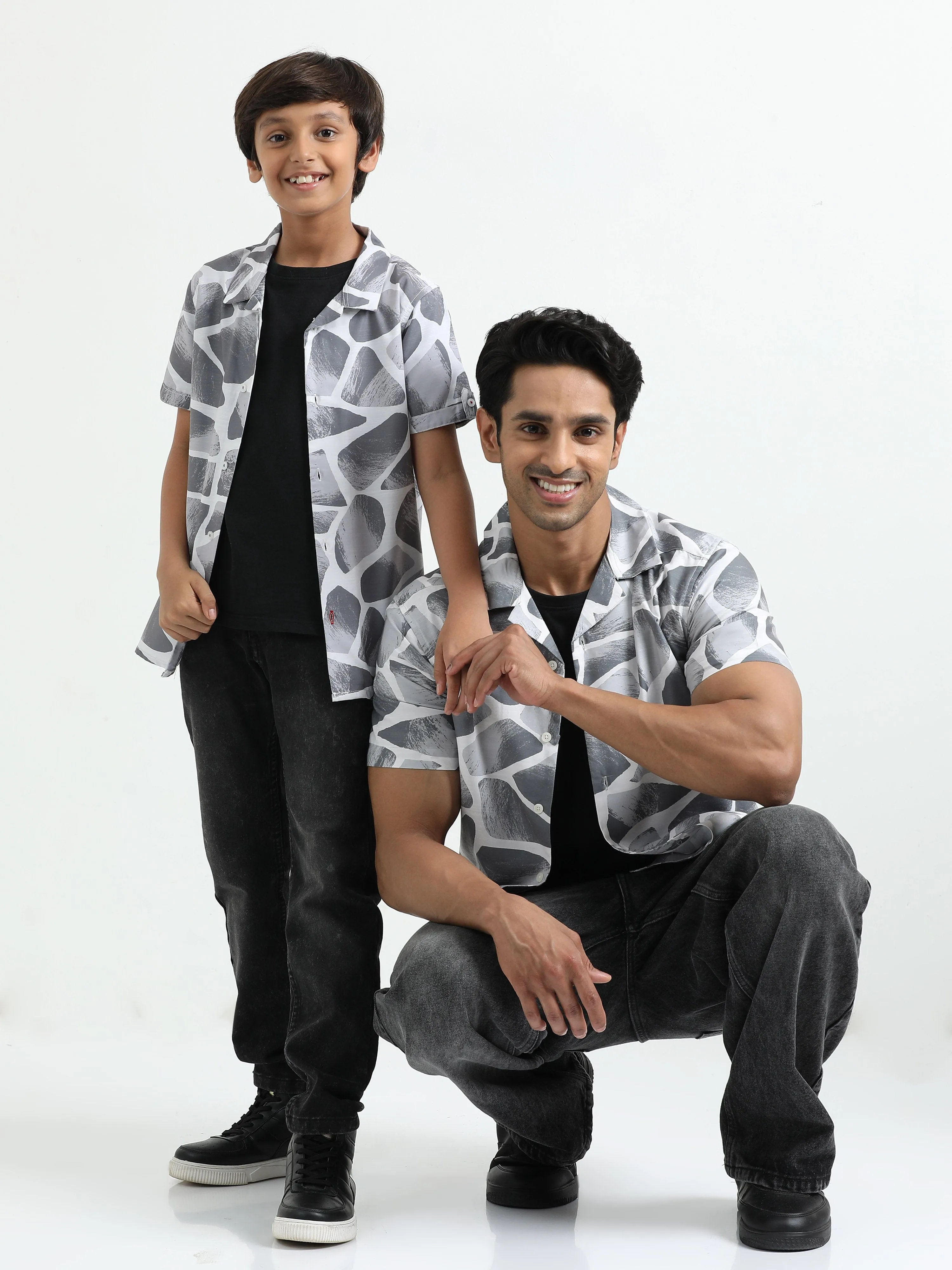 Dad & Son Zaraffah Printed Twinning Shirt Grey