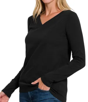 **Daily Deal** Basic V Neck Long Sleeve- Black