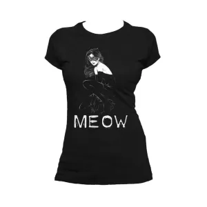 DC Comics Catwoman Text Meow 01 Official Women's T-Shirt (Black)