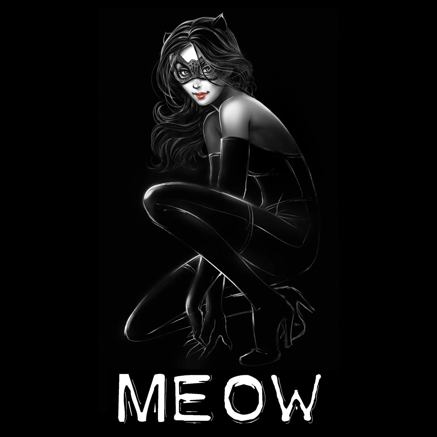 DC Comics Catwoman Text Meow 01 Official Women's T-Shirt (Black)