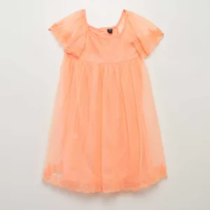 Dotted Swiss tulle A-line dress ORANGE