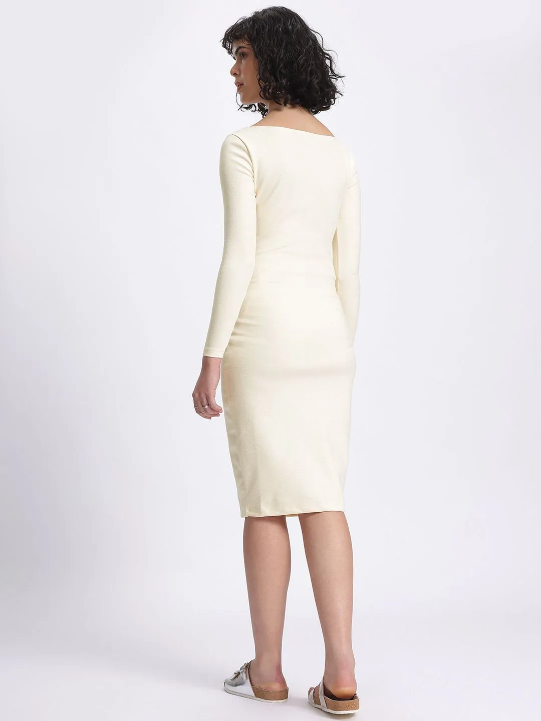 DressBerry Oh-So Winter Worthy Ribbed Boat Neck Bodycon Dress with Shining Elements