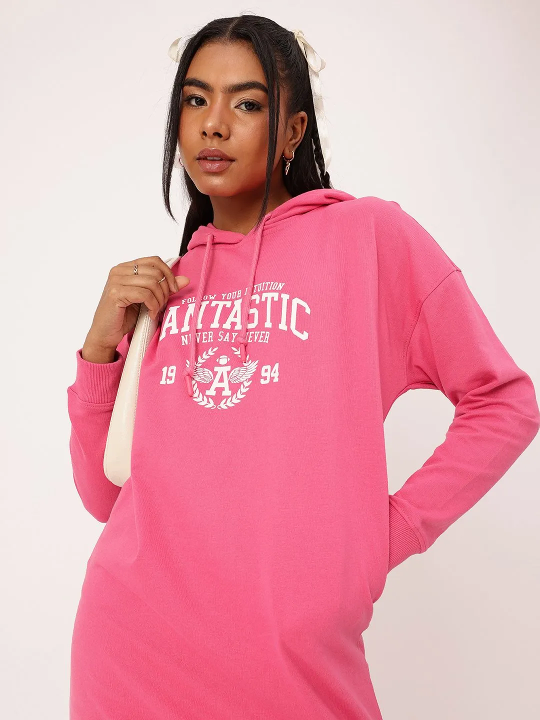 DressBerry Varsity Cool Printed Hooded T-shirt Dress