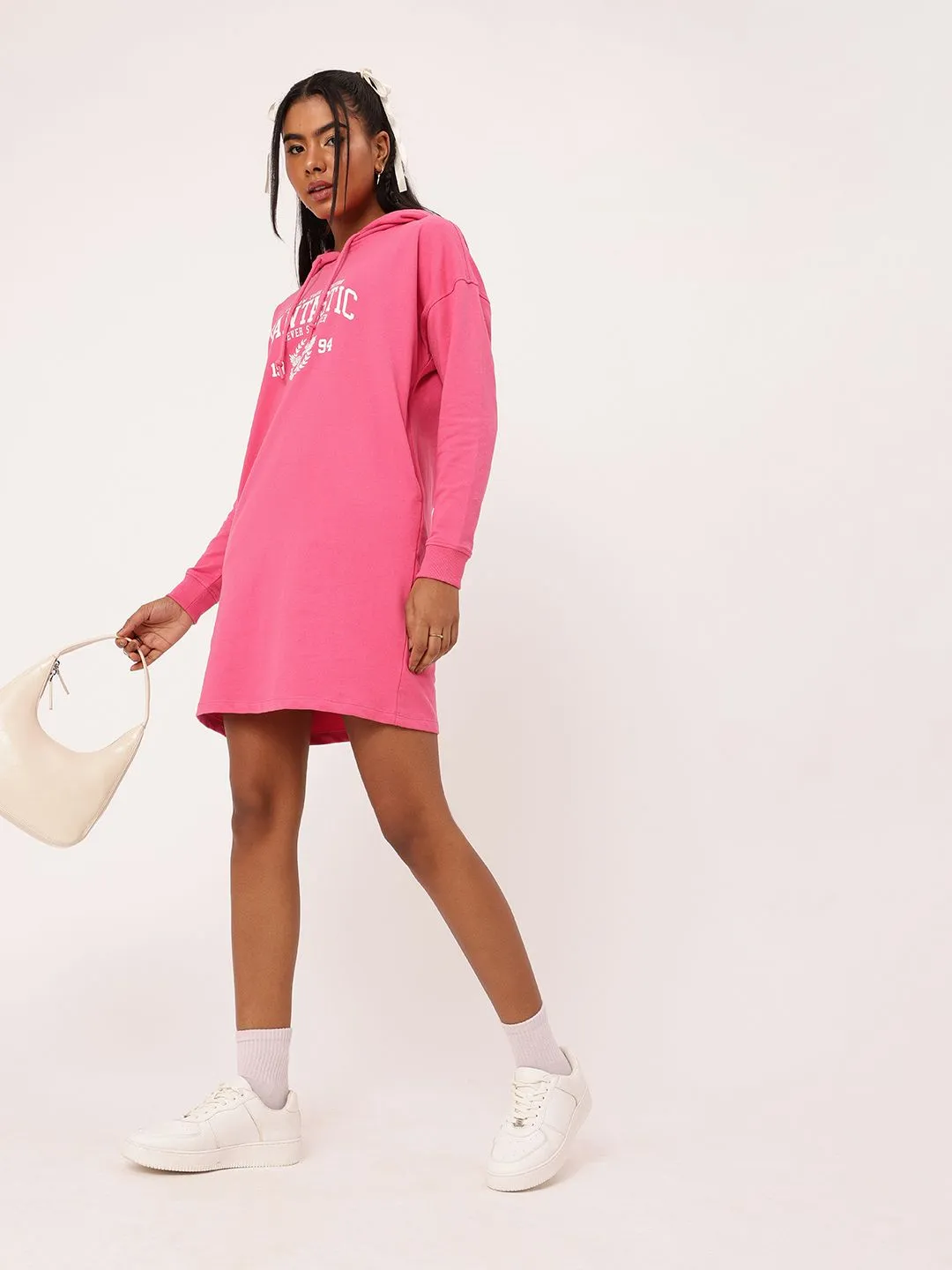DressBerry Varsity Cool Printed Hooded T-shirt Dress