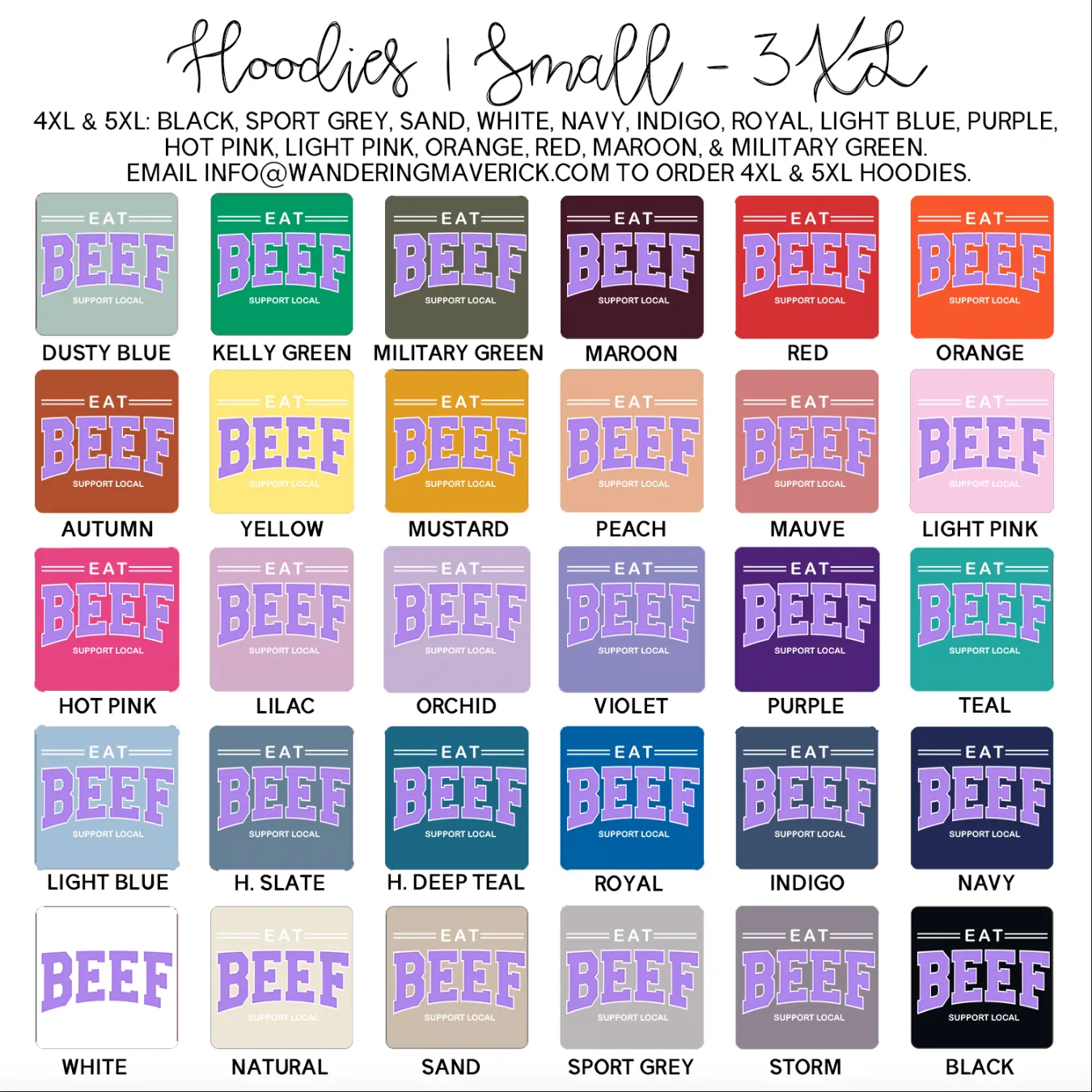 Eat Beef Support Local PURPLE Hoodie (S-3XL) Unisex - Multiple Colors!