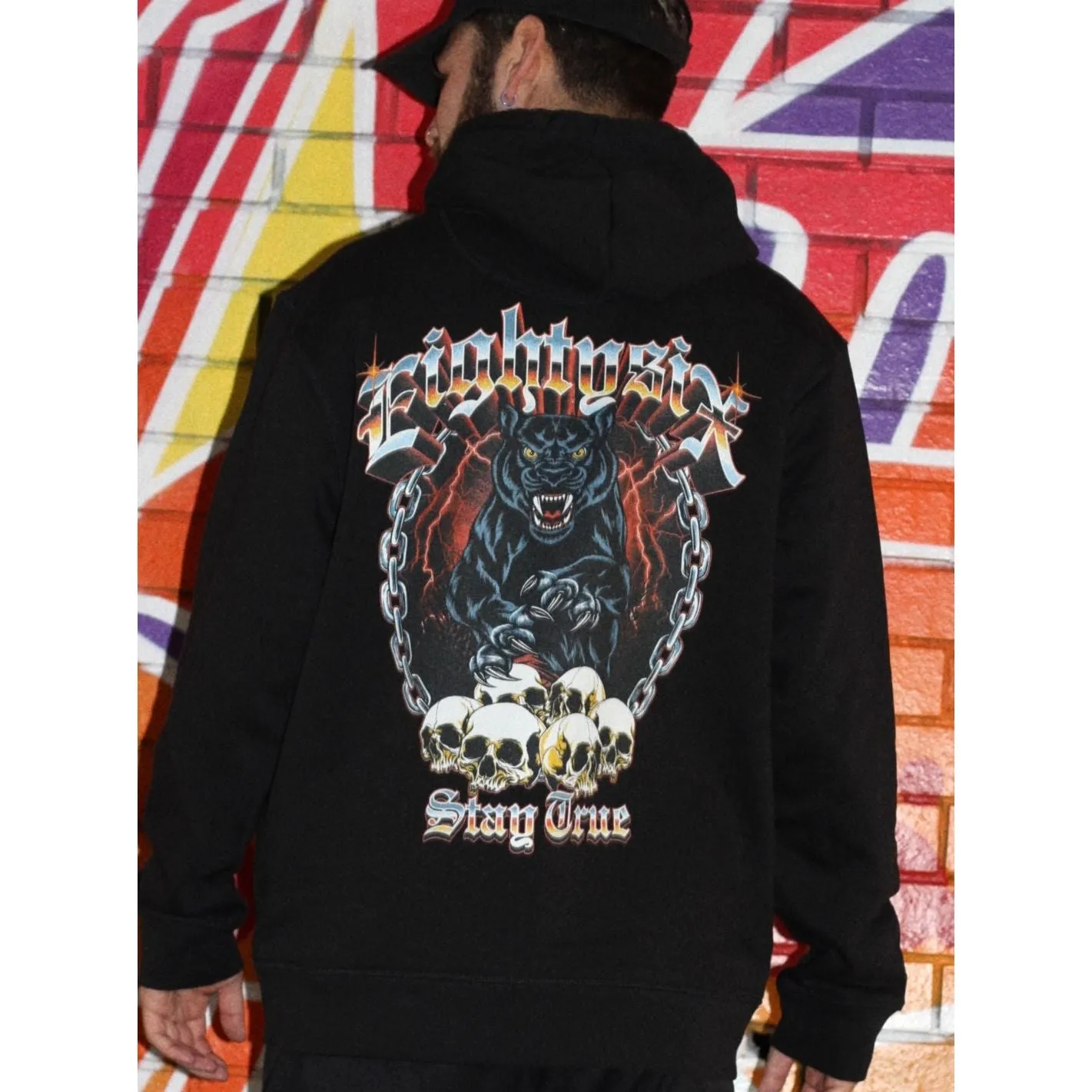 EIGHTY6 PANTHER SKULL HOOD - BLACK