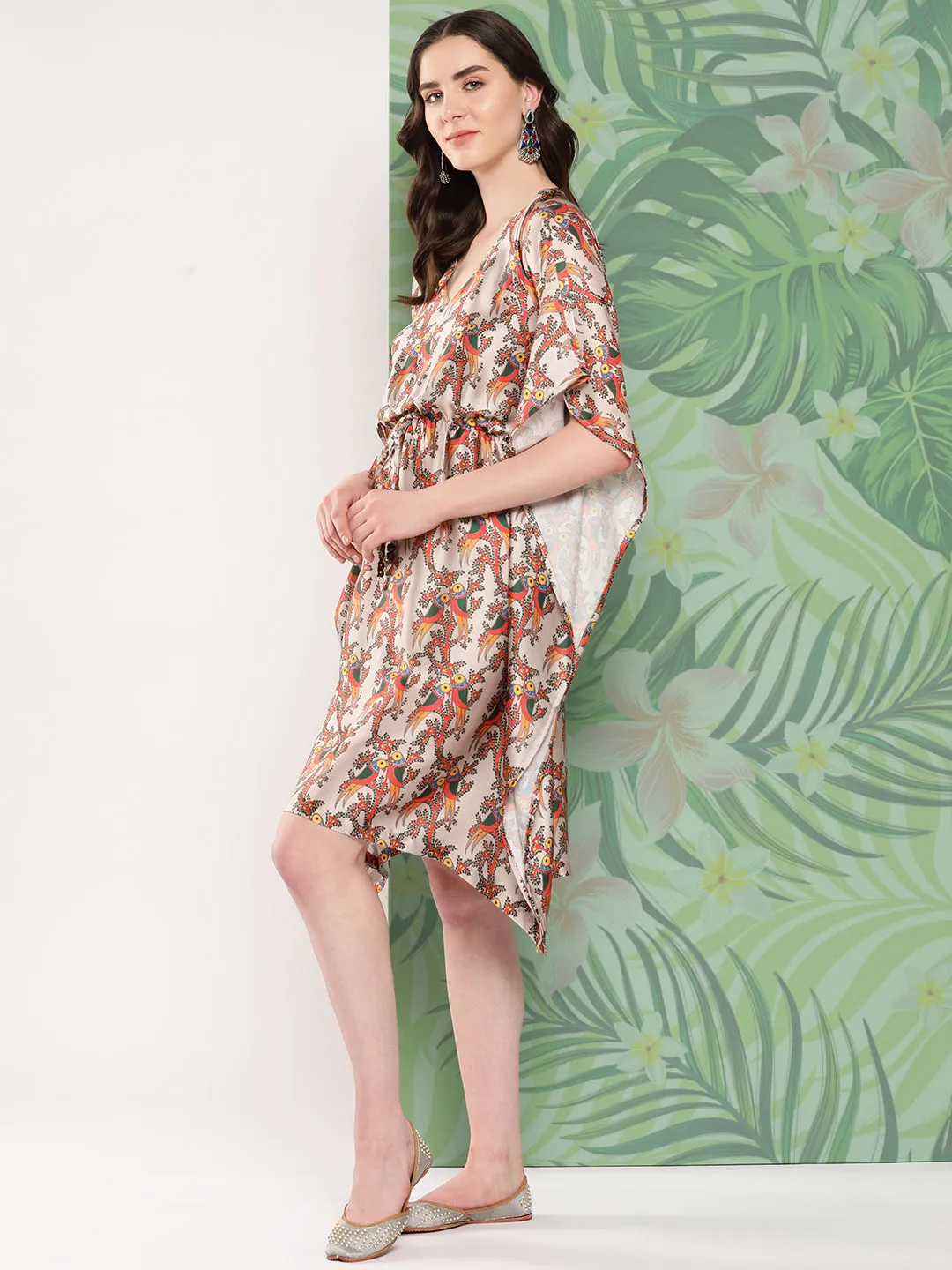 Elegant Bird Print Kaftan