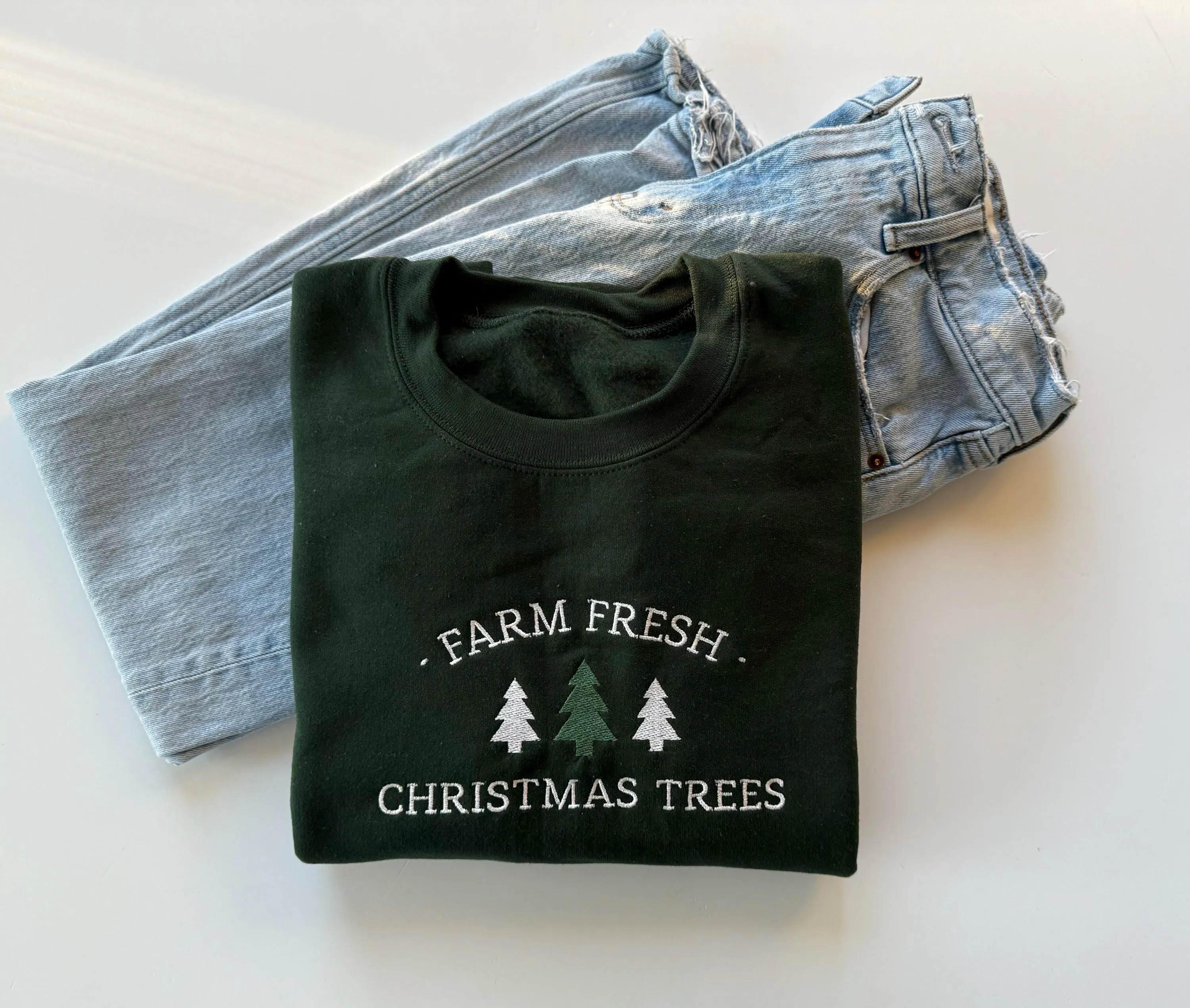 Farm Fresh Christmas Trees Sweatshirt - Embroidered Christmas Sweater