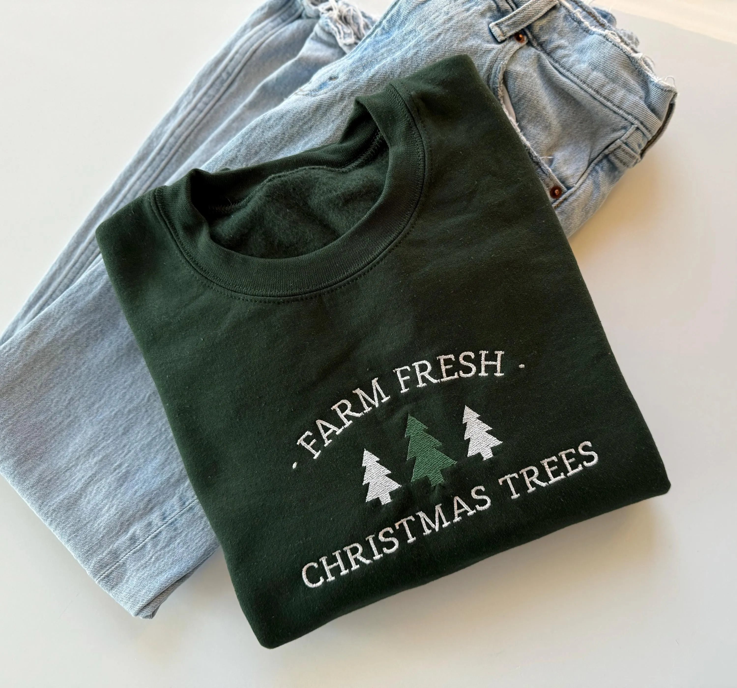 Farm Fresh Christmas Trees Sweatshirt - Embroidered Christmas Sweater