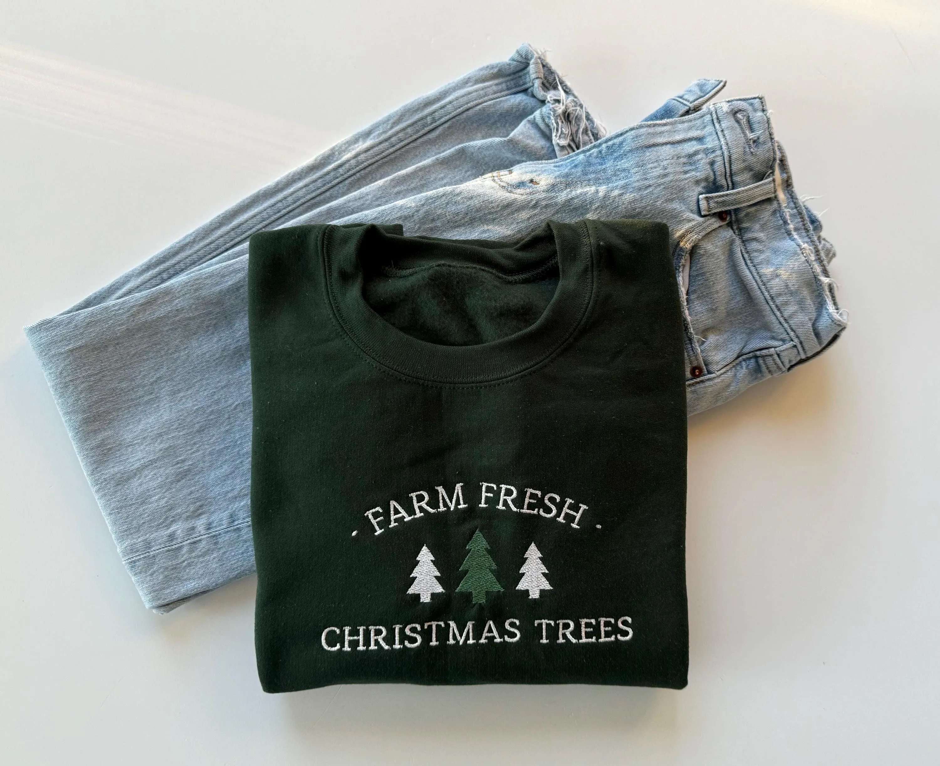 Farm Fresh Christmas Trees Sweatshirt - Embroidered Christmas Sweater