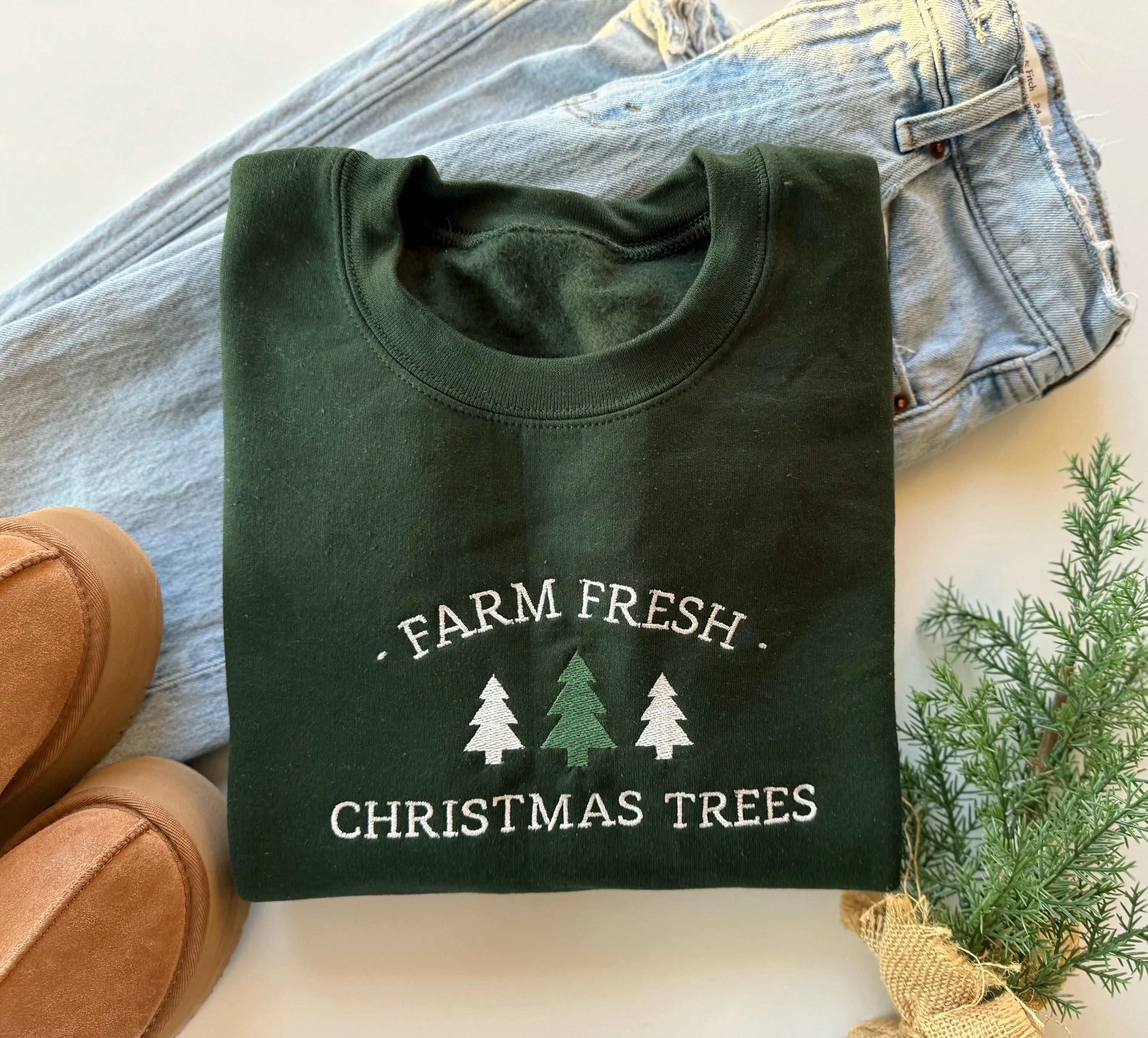 Farm Fresh Christmas Trees Sweatshirt - Embroidered Christmas Sweater