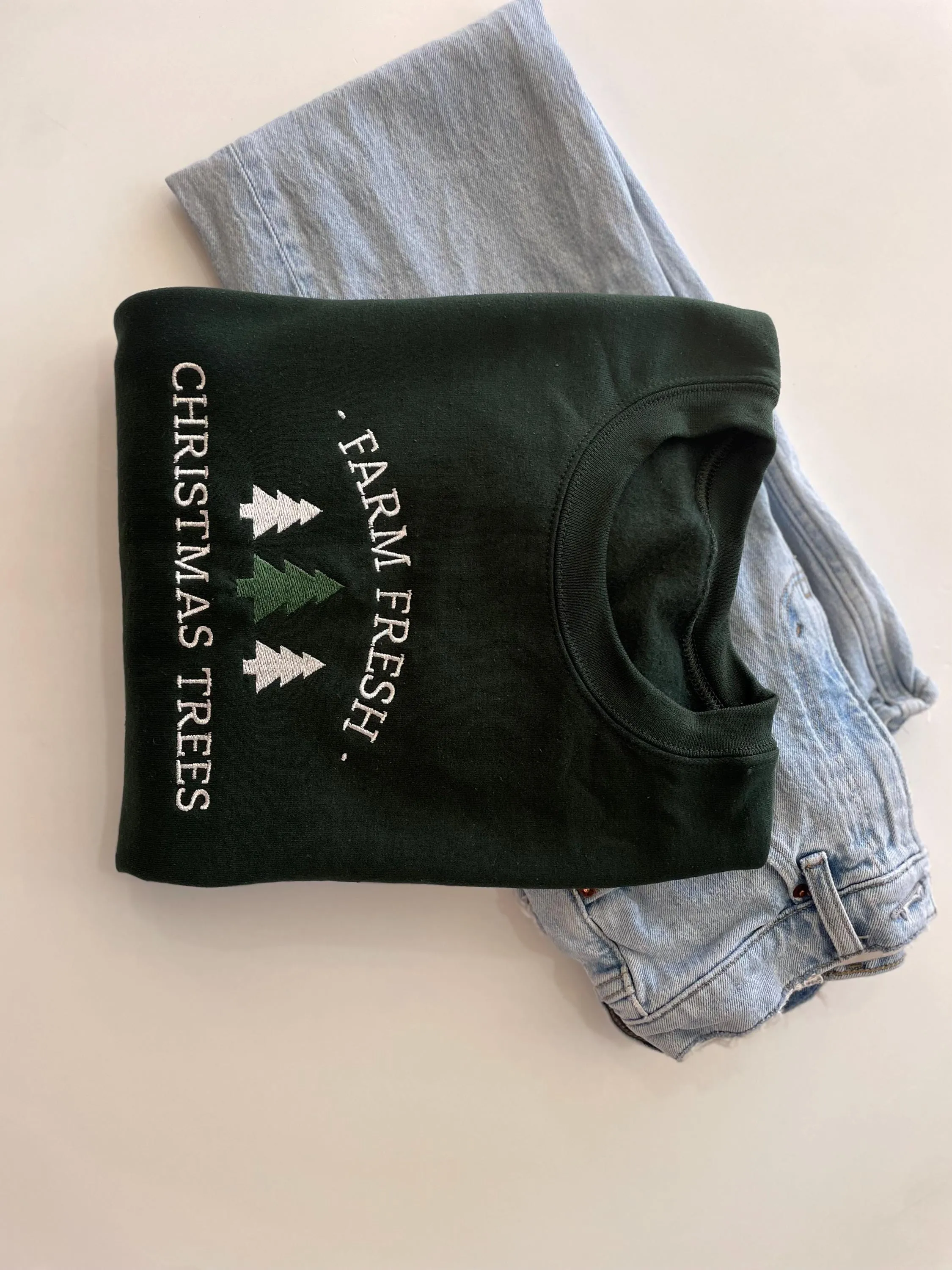 Farm Fresh Christmas Trees Sweatshirt - Embroidered Christmas Sweater