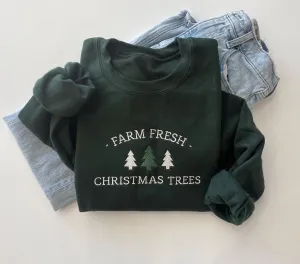 Farm Fresh Christmas Trees Sweatshirt - Embroidered Christmas Sweater