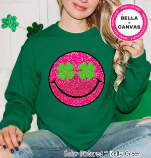 Faux Glitter Pink Smile St Patricks Day Tee or Sweatshirt