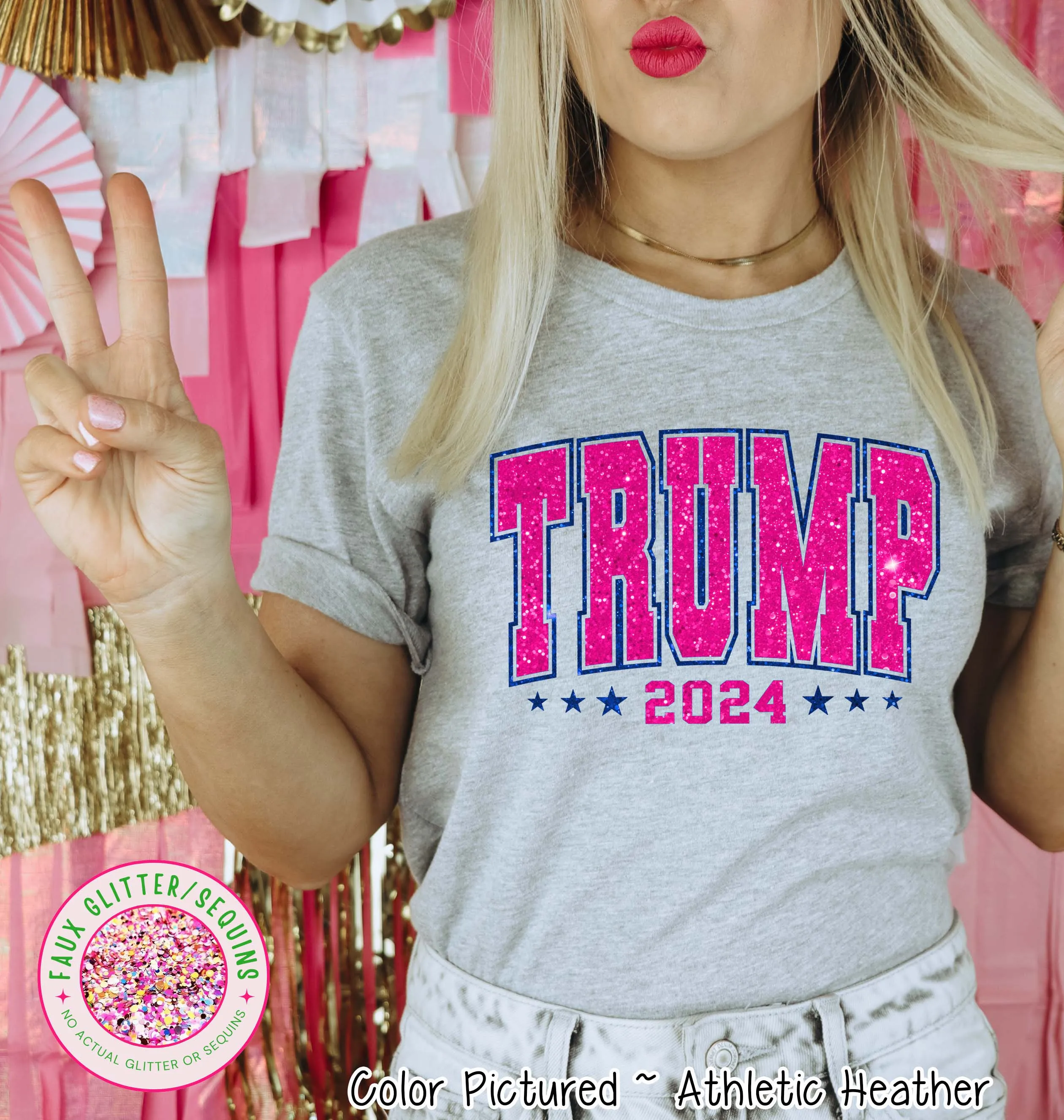 Faux Glitter Trump 2024 Political Tee and Sweatshirt