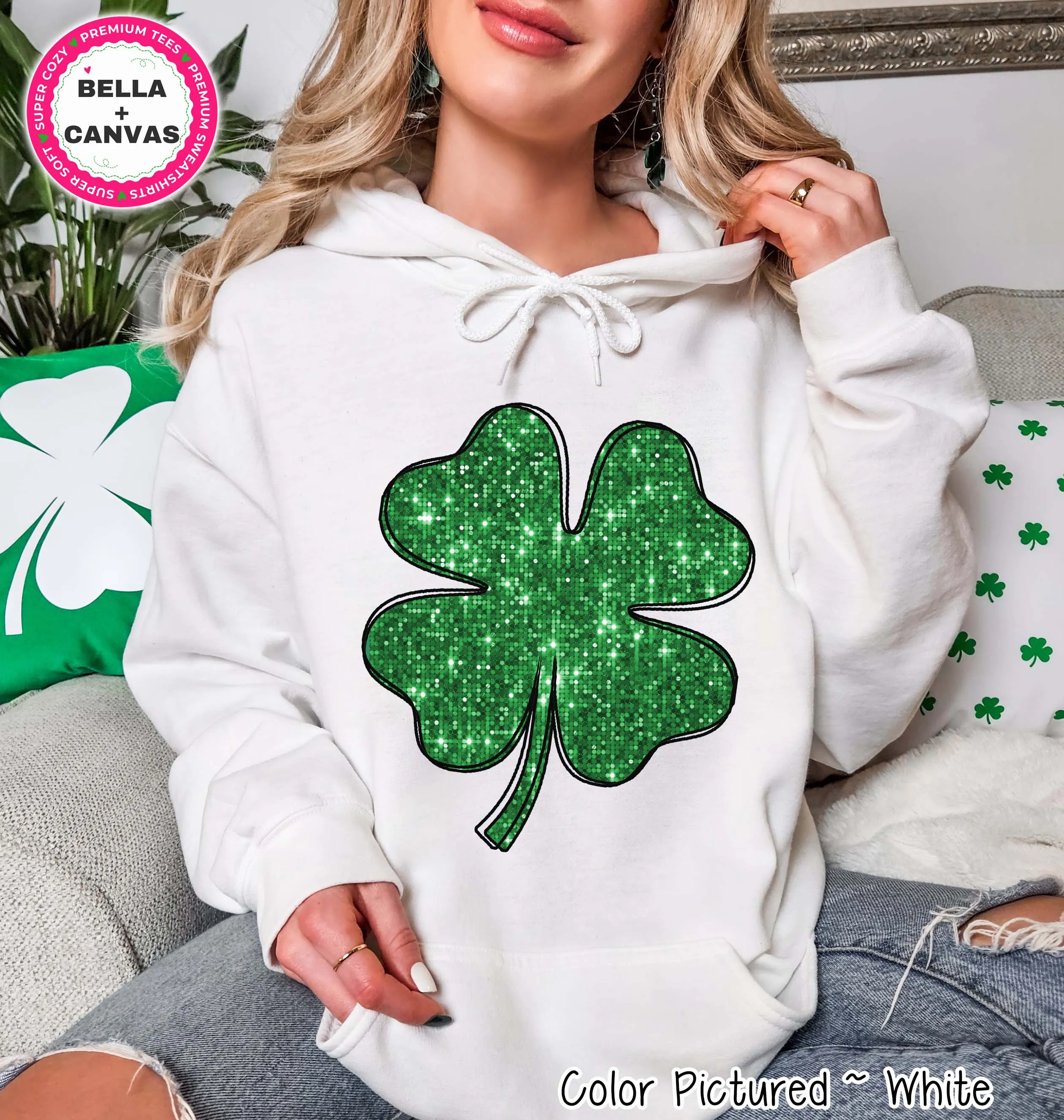 Faux Sequin Shamrock St Patricks Day Tee or Sweatshirt