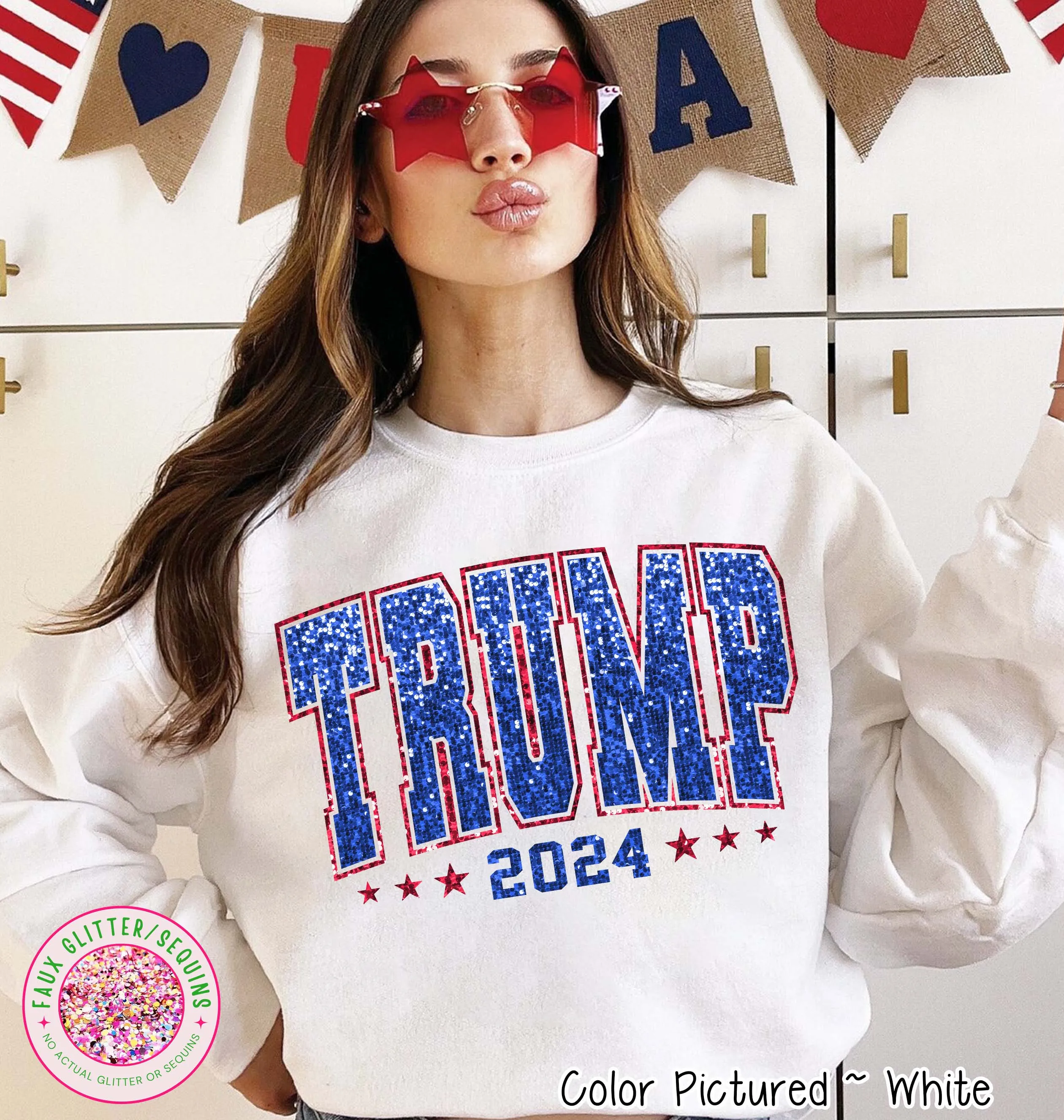 Faux Sequins Trump 2024 Political Tee and Sweatshirt