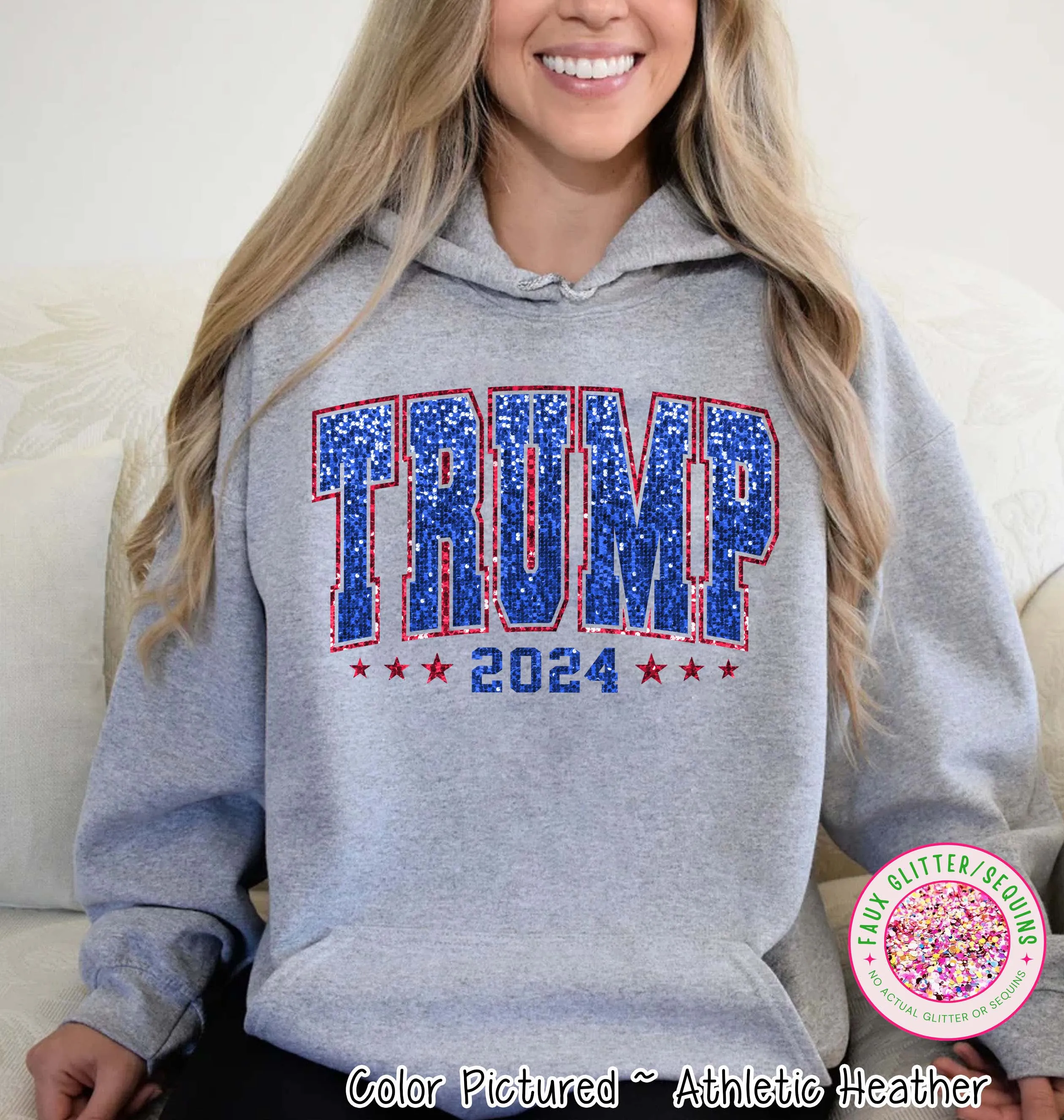 Faux Sequins Trump 2024 Political Tee and Sweatshirt