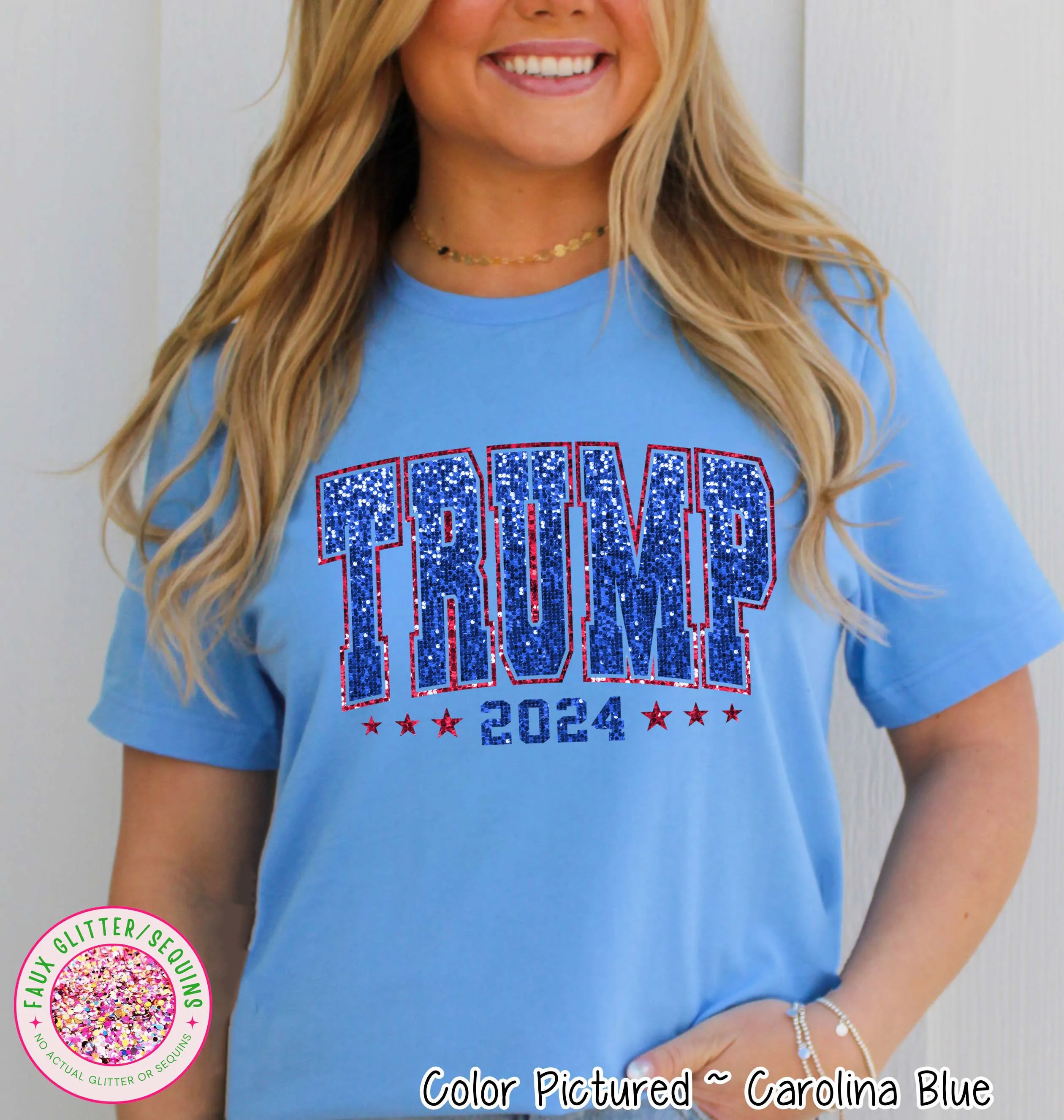 Faux Sequins Trump 2024 Political Tee and Sweatshirt