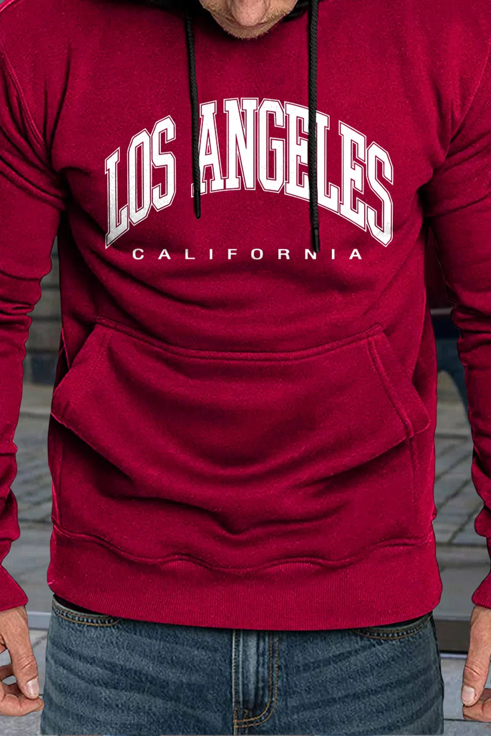 Fiery Red LOS ANGELES CALIFORNIA Print Long Sleeve Men's Hoodie