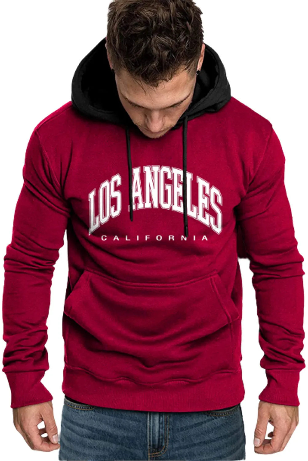 Fiery Red LOS ANGELES CALIFORNIA Print Long Sleeve Men's Hoodie