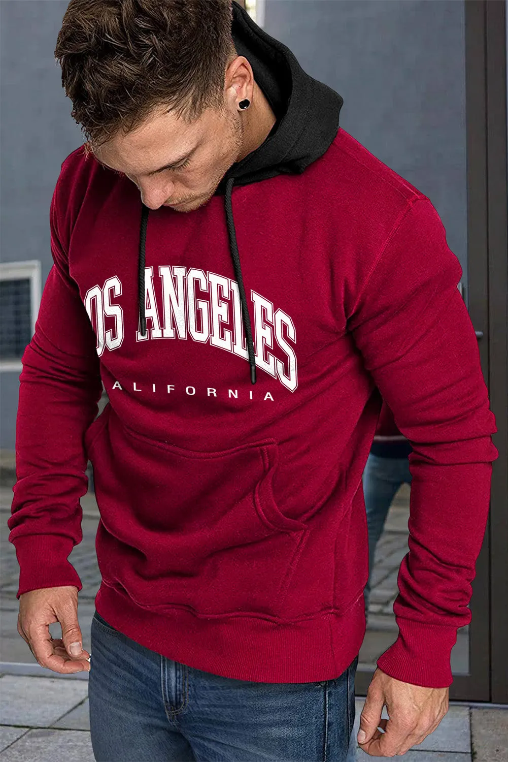 Fiery Red LOS ANGELES CALIFORNIA Print Long Sleeve Men's Hoodie