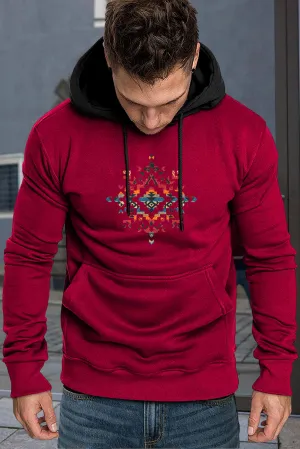 Fiery Red Southwestern Aztec Tribal Print Men Hoodie