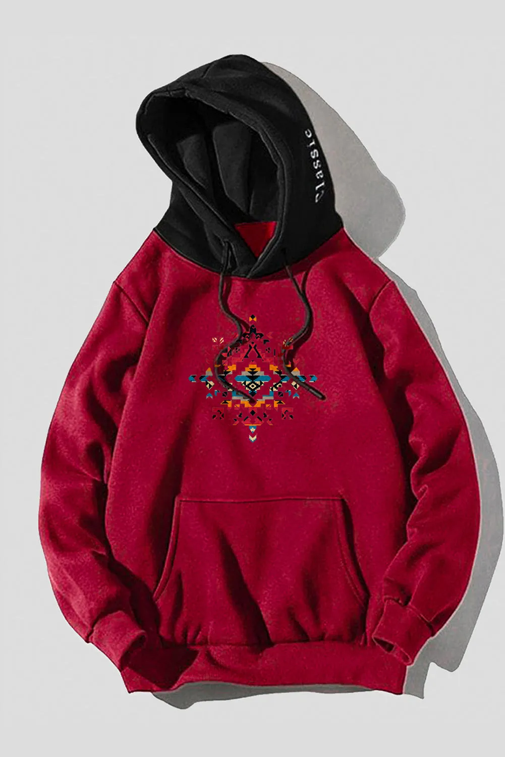 Fiery Red Southwestern Aztec Tribal Print Men Hoodie